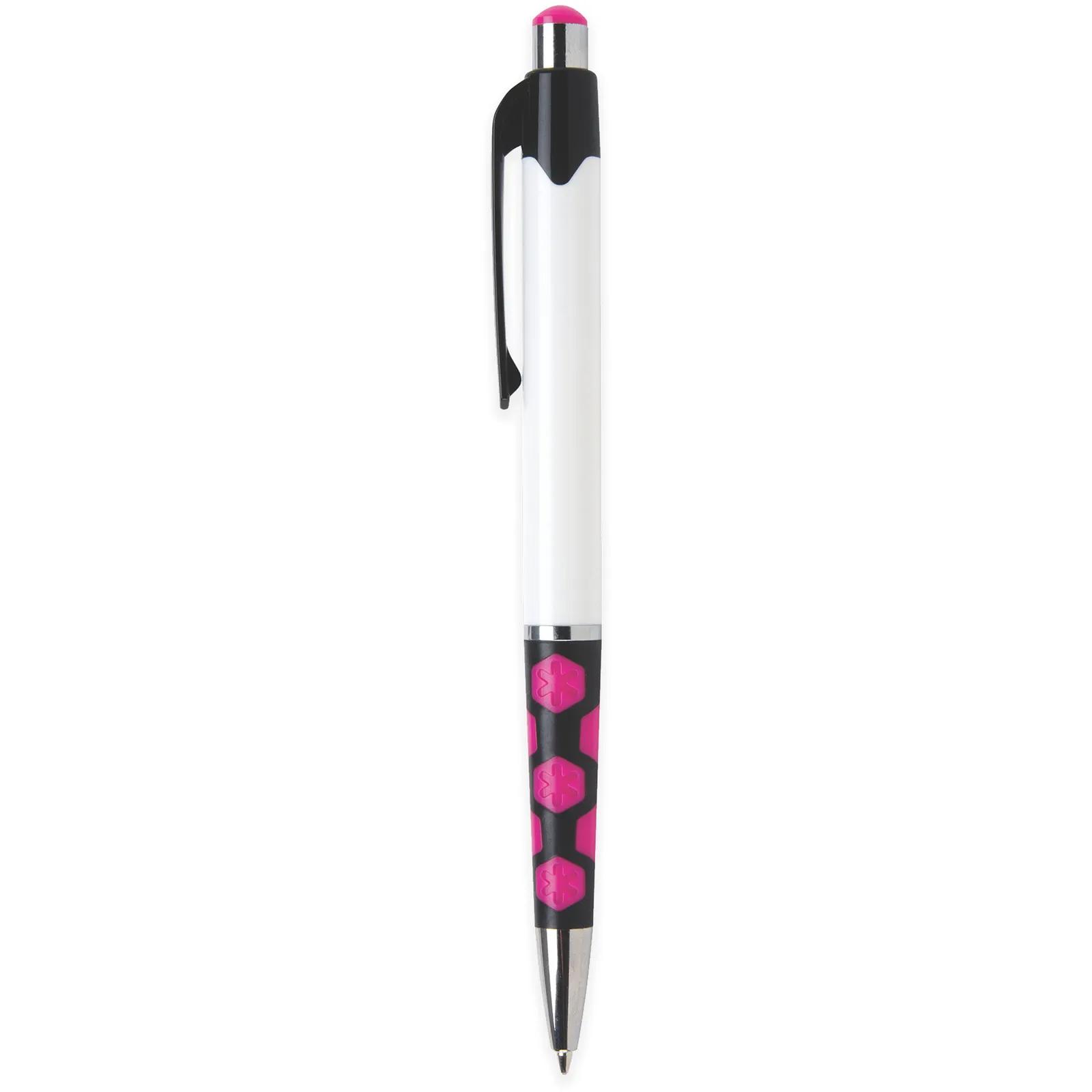 Ballpoint Pen with Hexagon Grip Pattern and White Barrel - blank view 13
