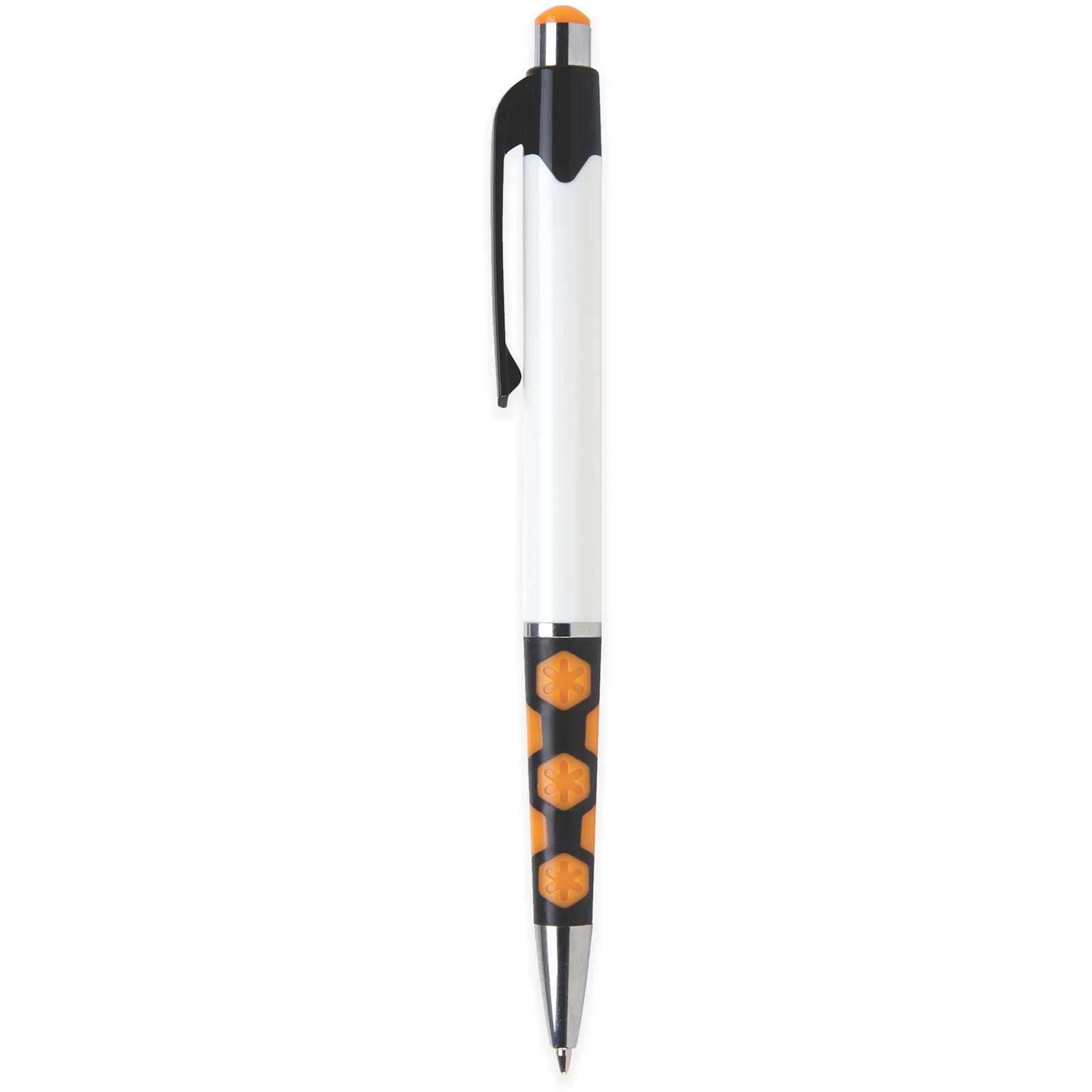 Ballpoint Pen with Hexagon Grip Pattern and White Barrel - blank view 14