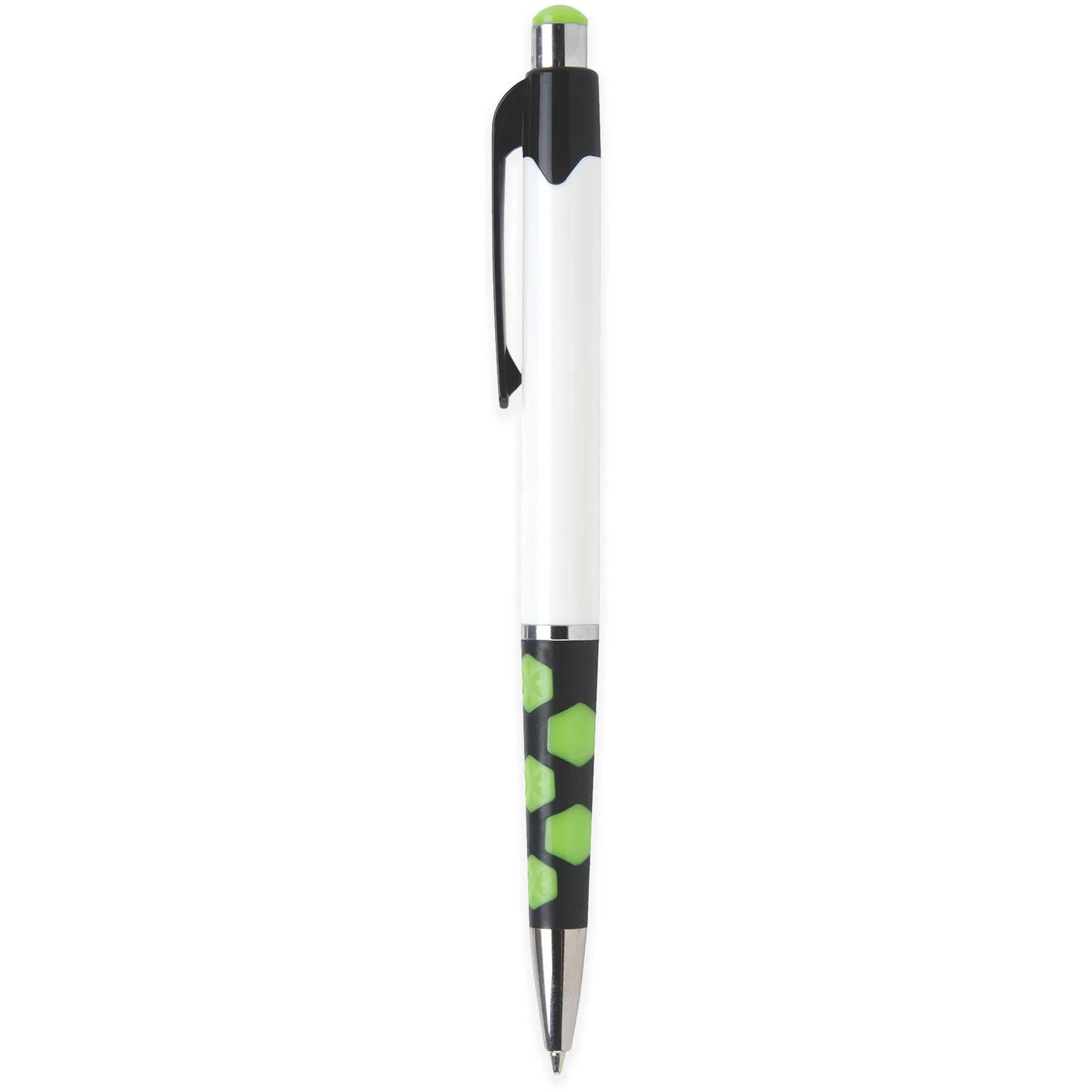 Ballpoint Pen with Hexagon Grip Pattern and White Barrel - blank view 15