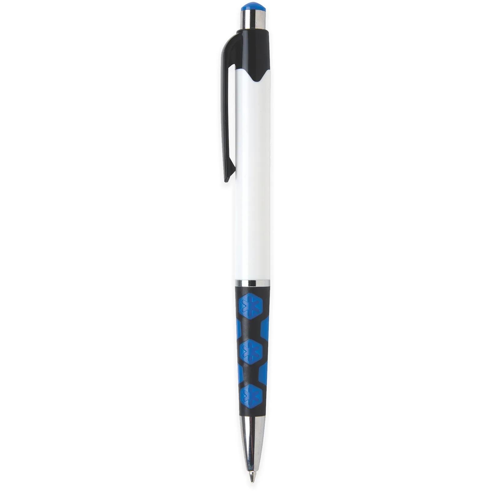 Ballpoint Pen with Hexagon Grip Pattern and White Barrel - blank view 17