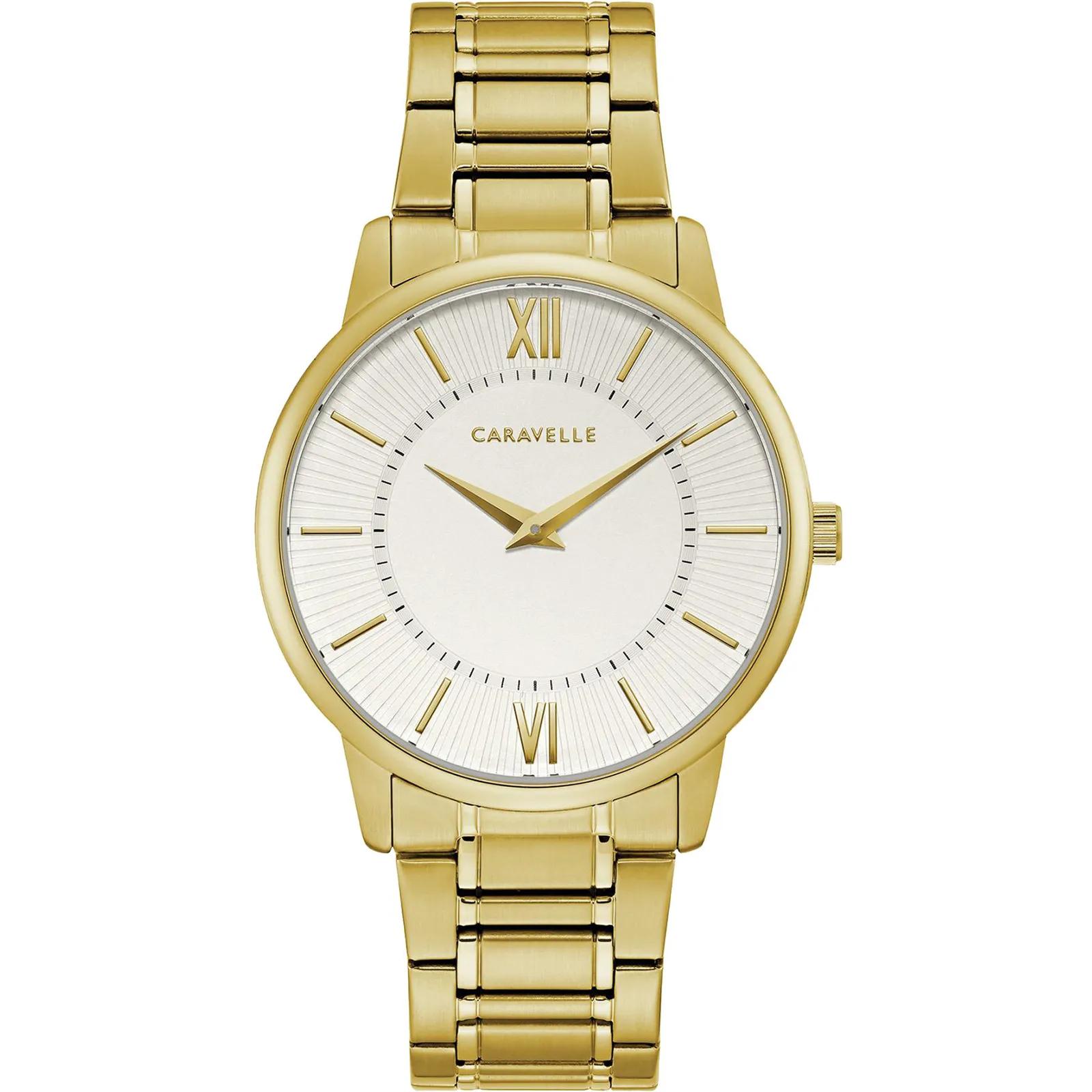 44A114 Caravelle Men's Gold Bracelet from the Dress Collection- White Dial