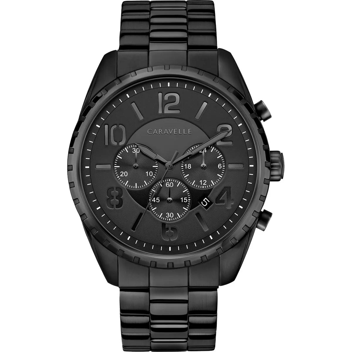 45B150 Caravelle Men's Black Stainless Steel Chronograph Watch