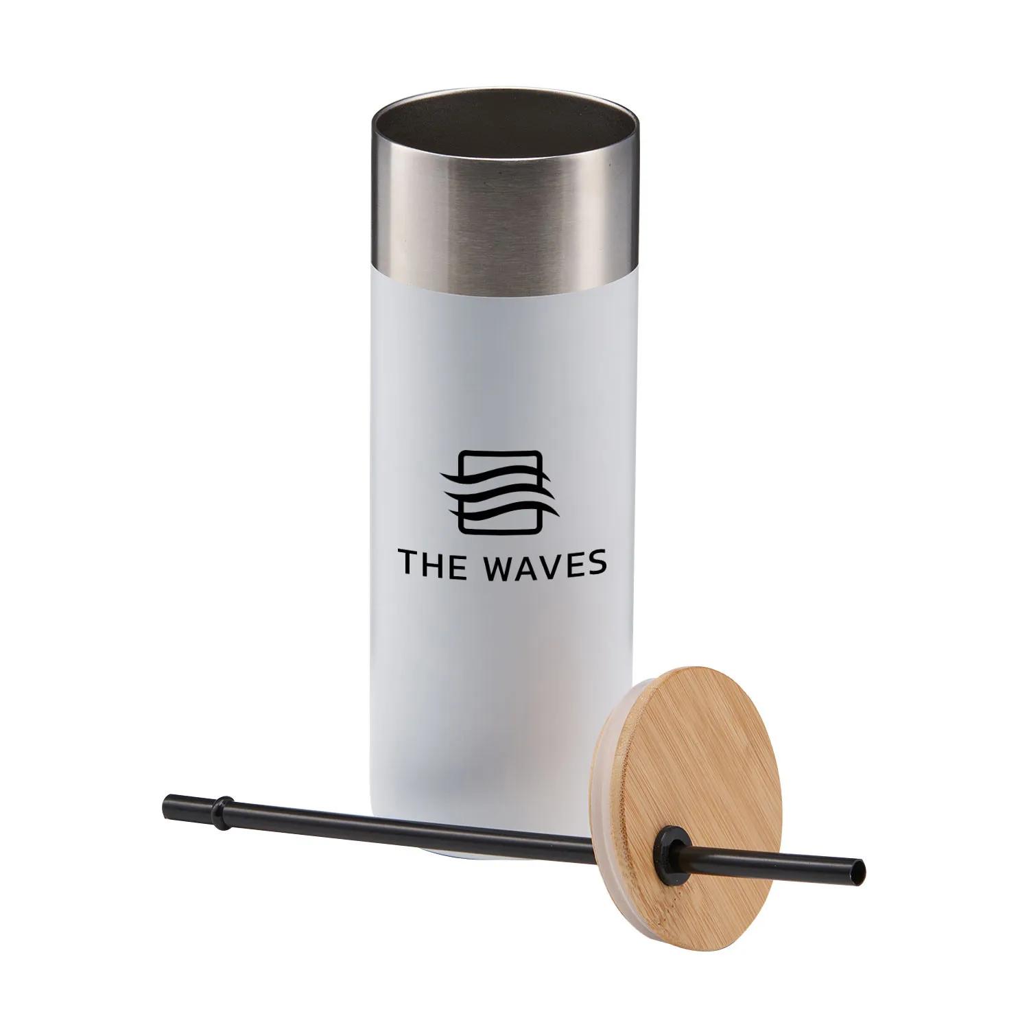 Insulated Tumbler with Bamboo Lid and Straw - 20 oz - product view 7