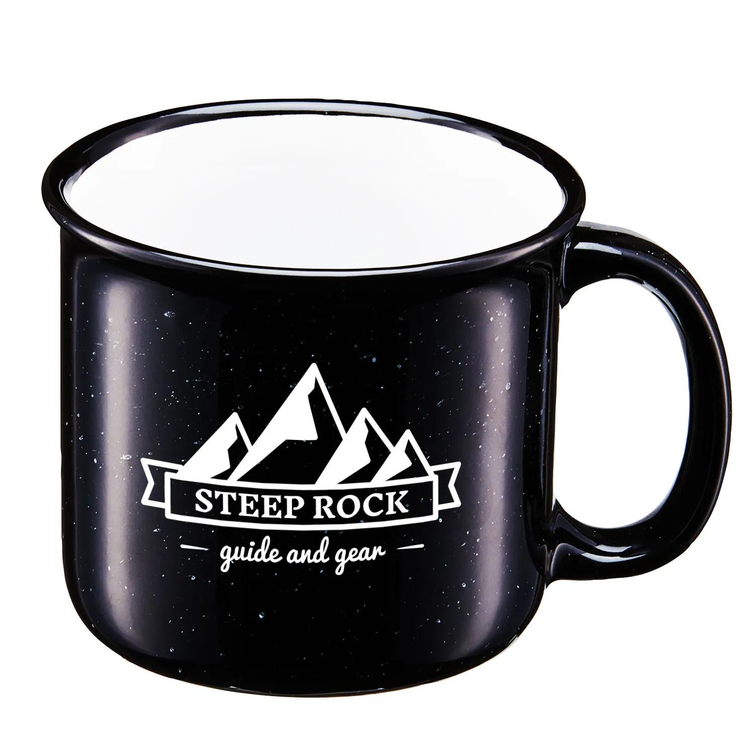 Ceramic Camping Mug Speckled Design Black Rim - 15 oz