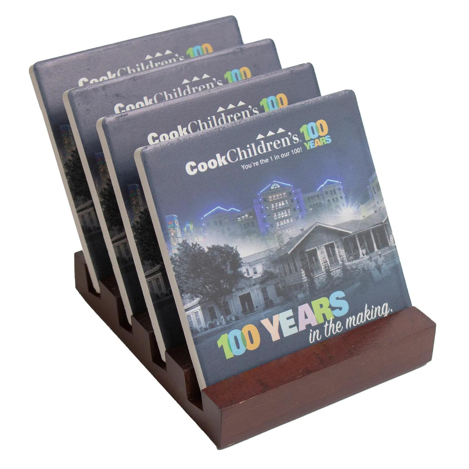 Coaster Set Ceramic Square Absorbent with Stand (4 Pack)