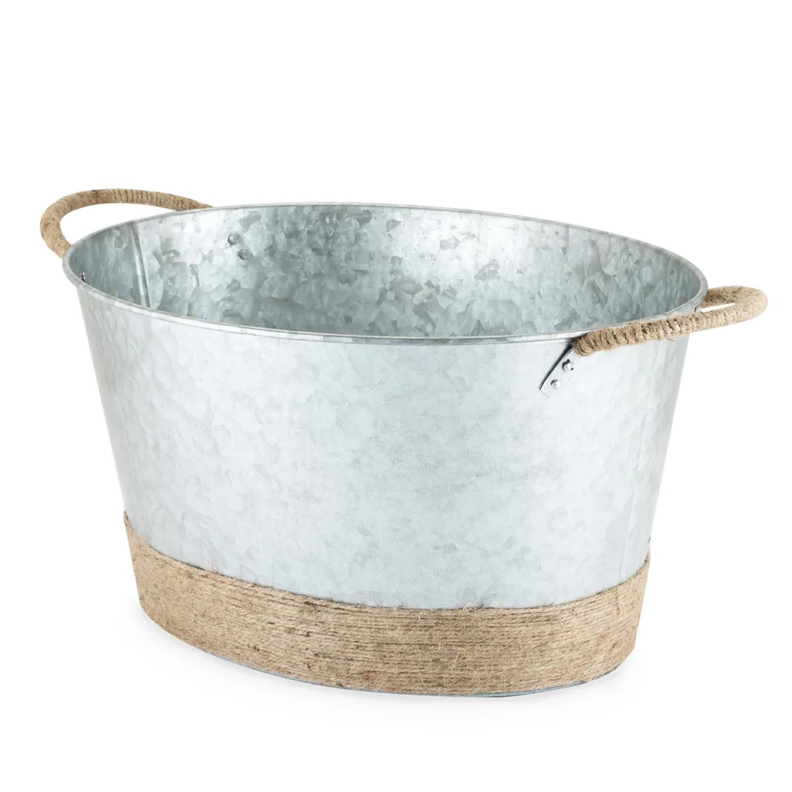 Galvanized Metal Tub with Jute Rope Handles - 4.5 Gallon