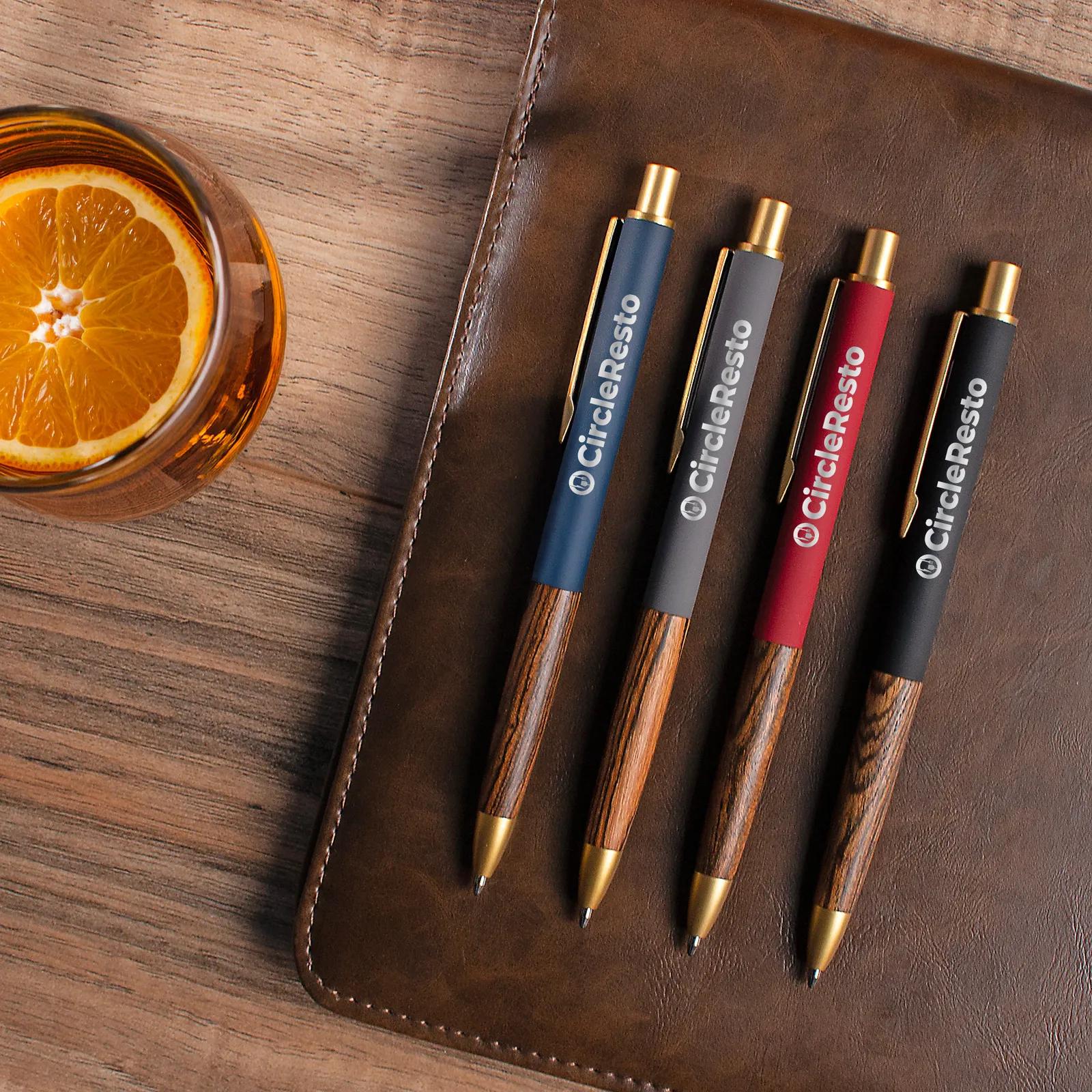 Pen Recycled Aluminum Rosewood Grip Gold Trim - 5.7 in - product view 2