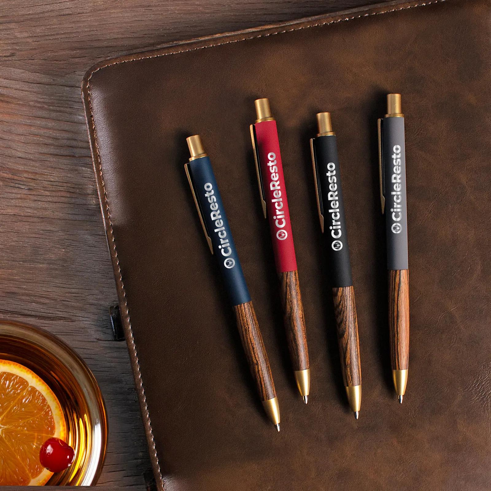 Pen Recycled Aluminum Rosewood Grip Gold Trim - 5.7 in - product view 3