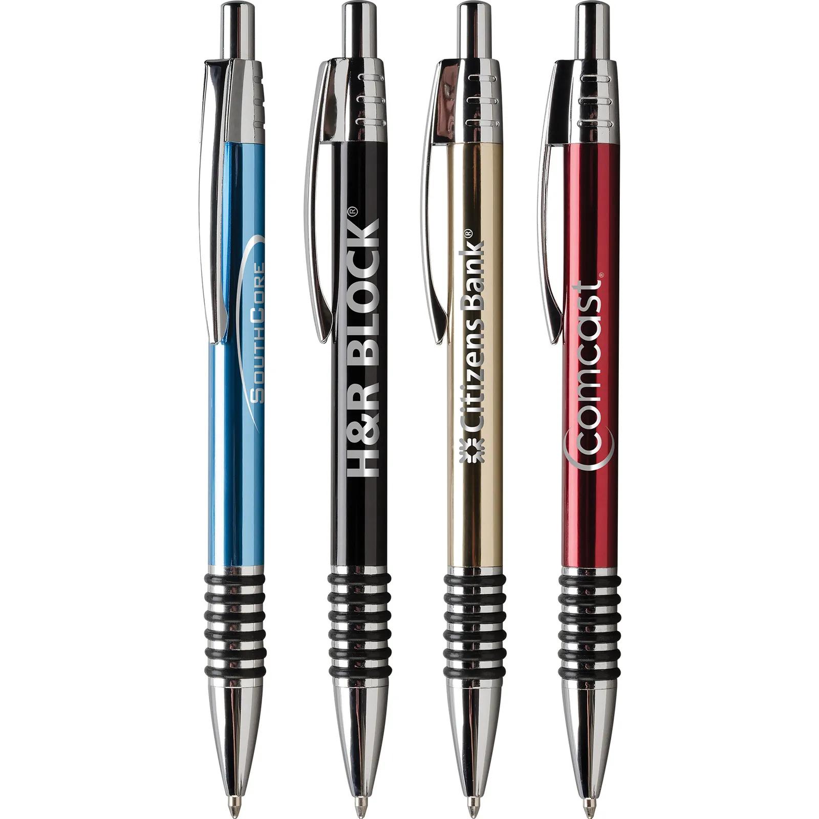 Metal Pen with Rubber Ring Grip Chrome Accents - 5.6 in