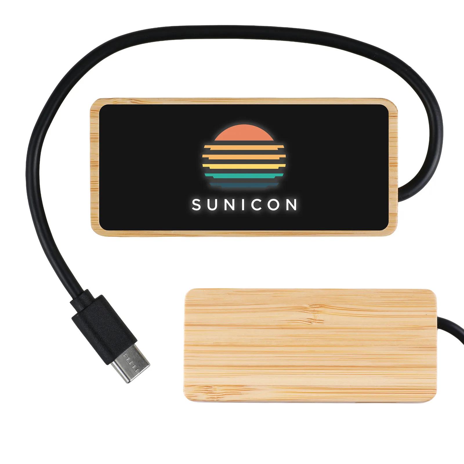 Bamboo USB Hub Dual USB-C Plus USB-A Illuminated Logo - product view 4