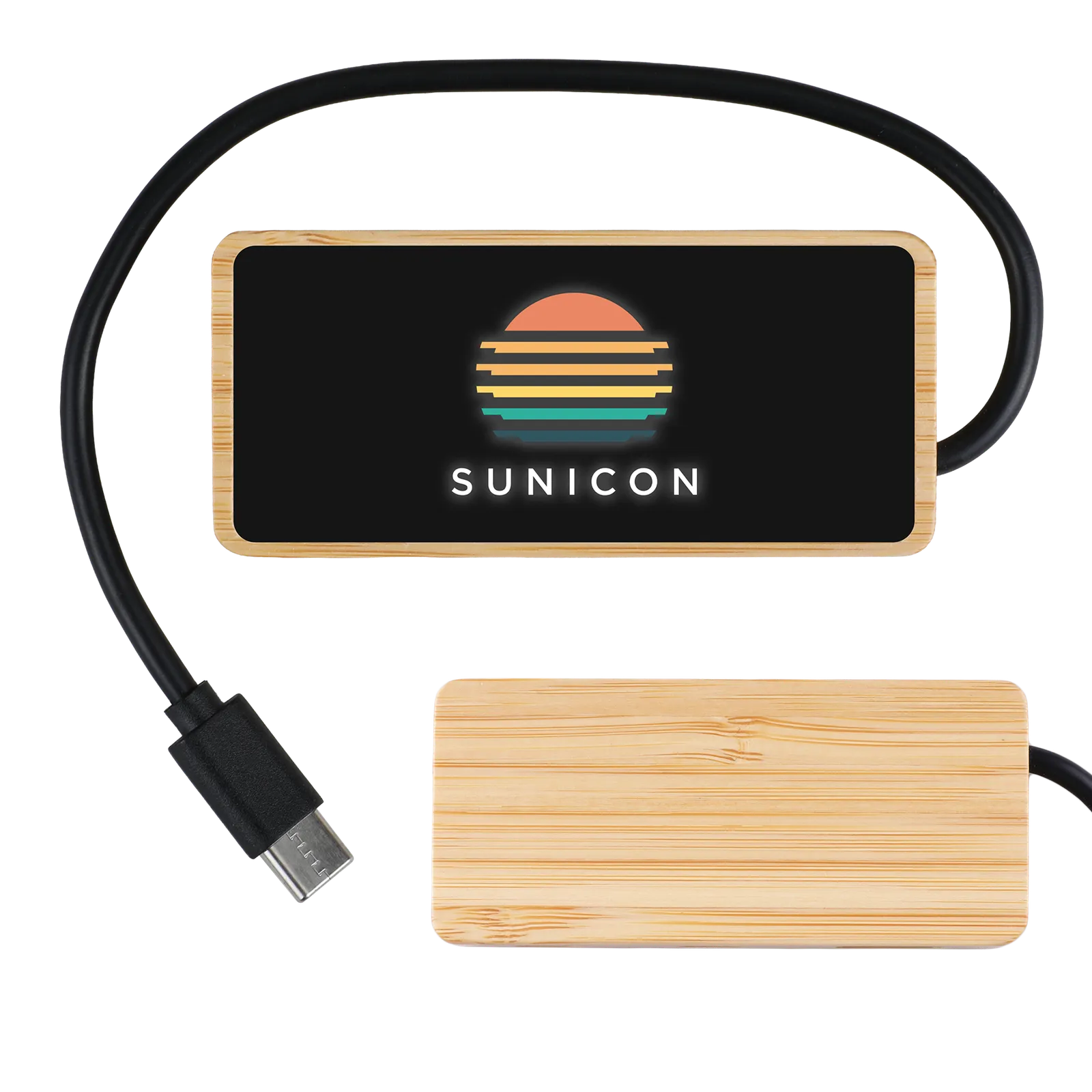 Bamboo USB Hub Dual USB-C Plus USB-A Illuminated Logo - product view 6