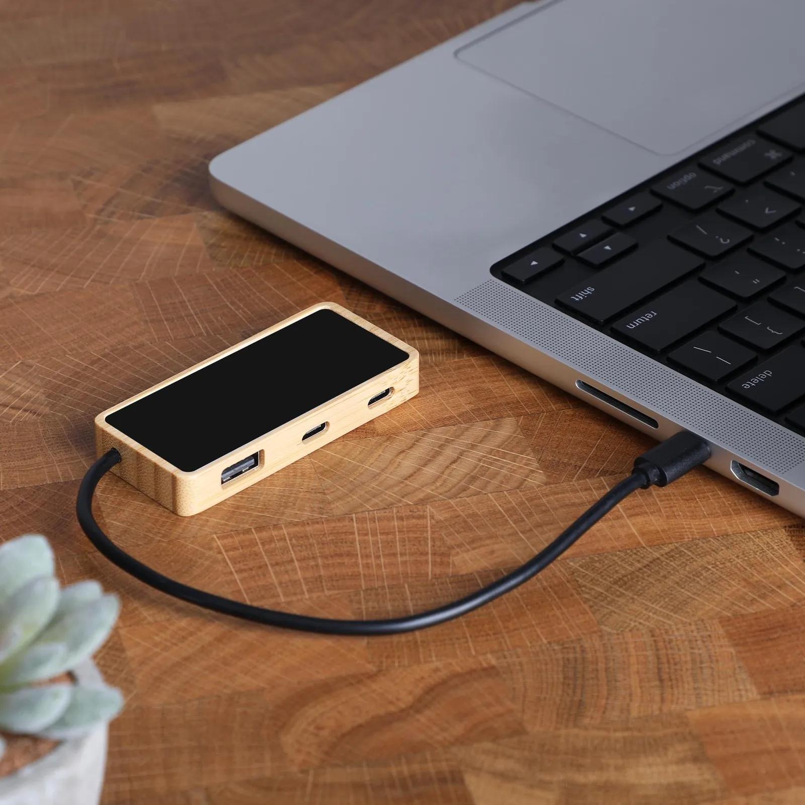Bamboo USB Hub Dual USB-C Plus USB-A Illuminated Logo - blank view 8