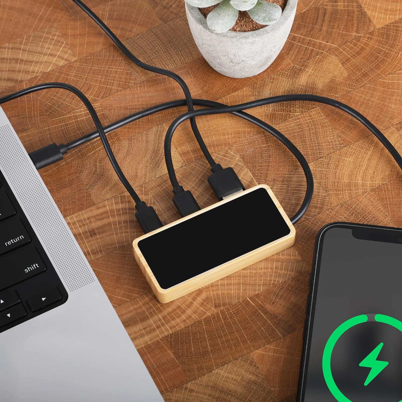 Bamboo USB Hub Dual USB-C Plus USB-A Illuminated Logo - blank view 9