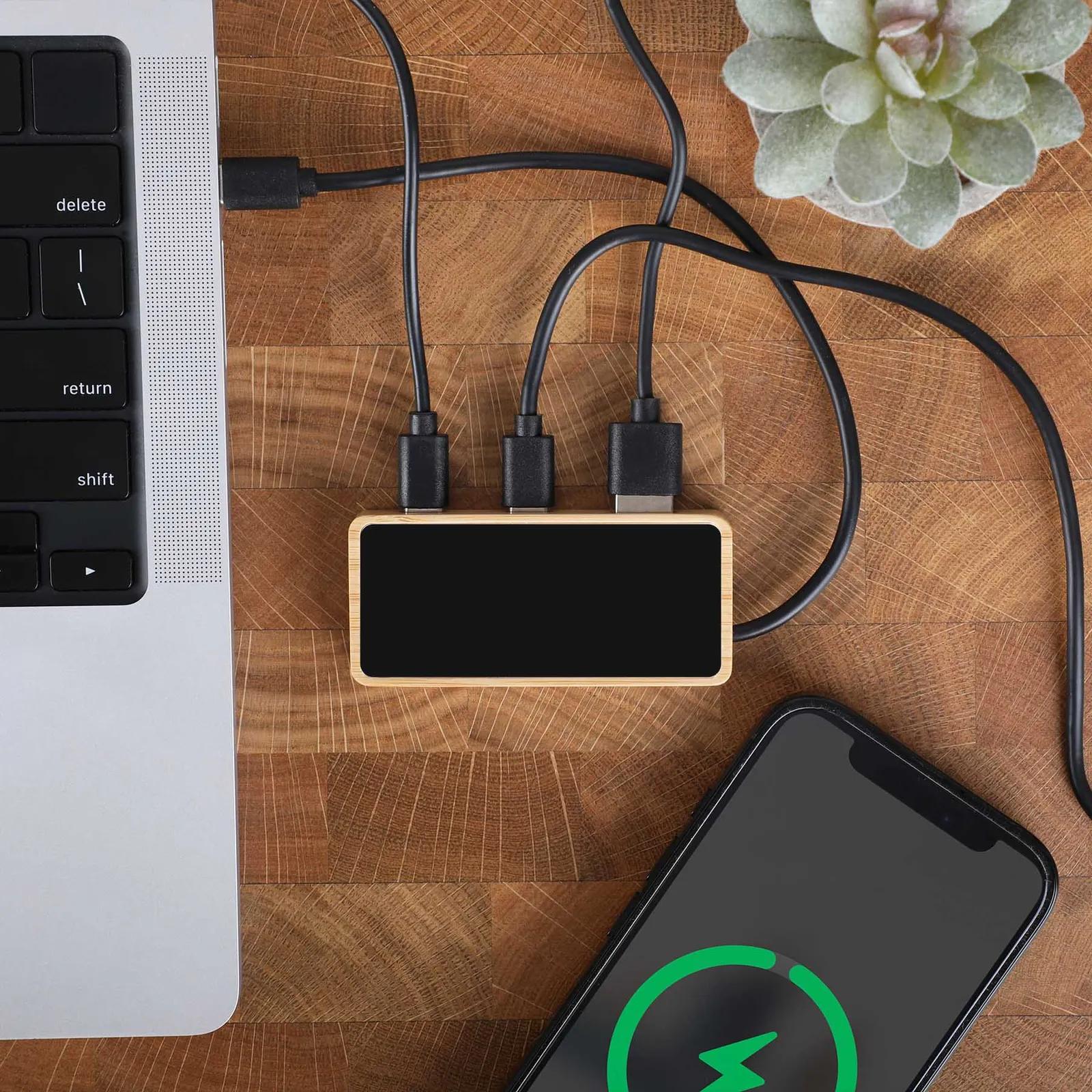 Bamboo USB Hub Dual USB-C Plus USB-A Illuminated Logo - blank view 10