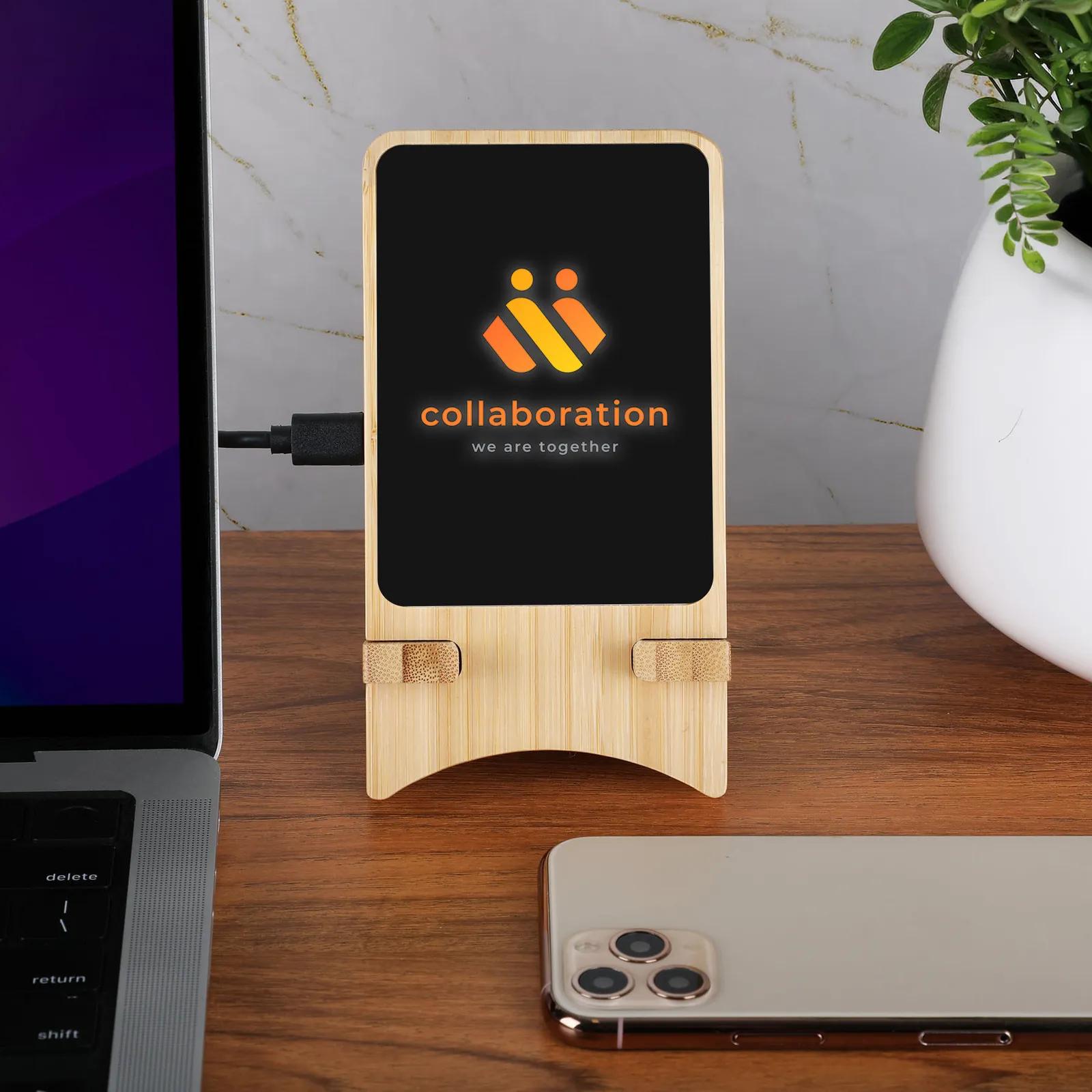 Bamboo Wireless Charging Stand 15W Illuminated Logo