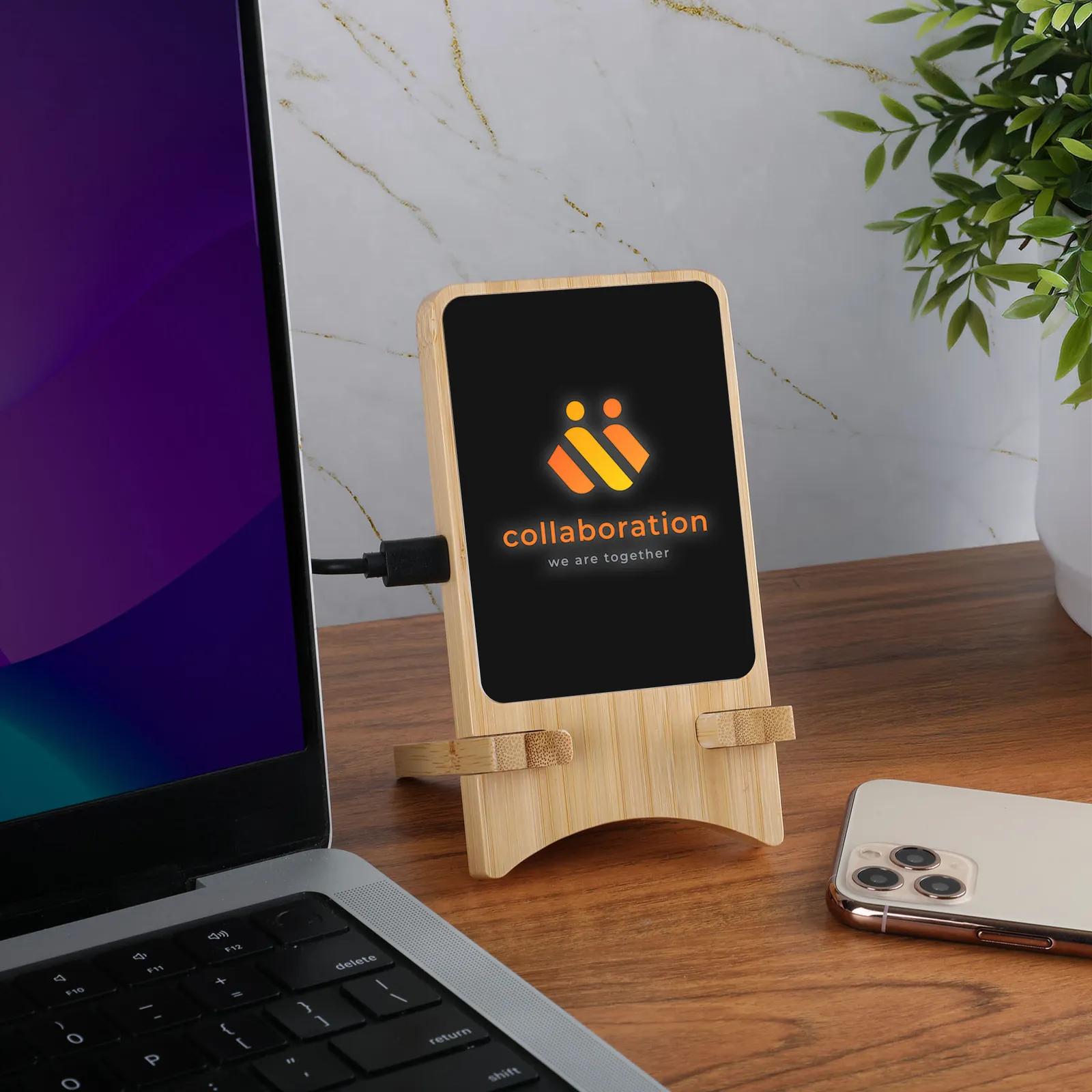 Bamboo Wireless Charging Stand 15W Illuminated Logo - product view 3