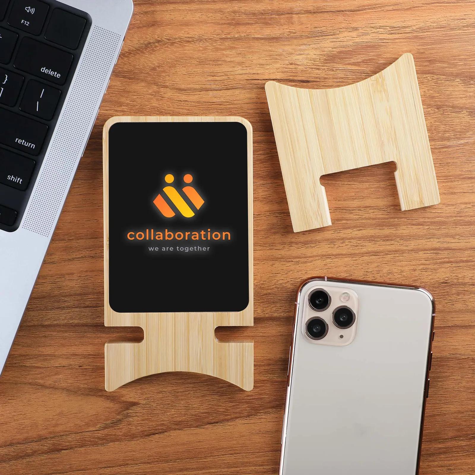 Bamboo Wireless Charging Stand 15W Illuminated Logo - product view 4
