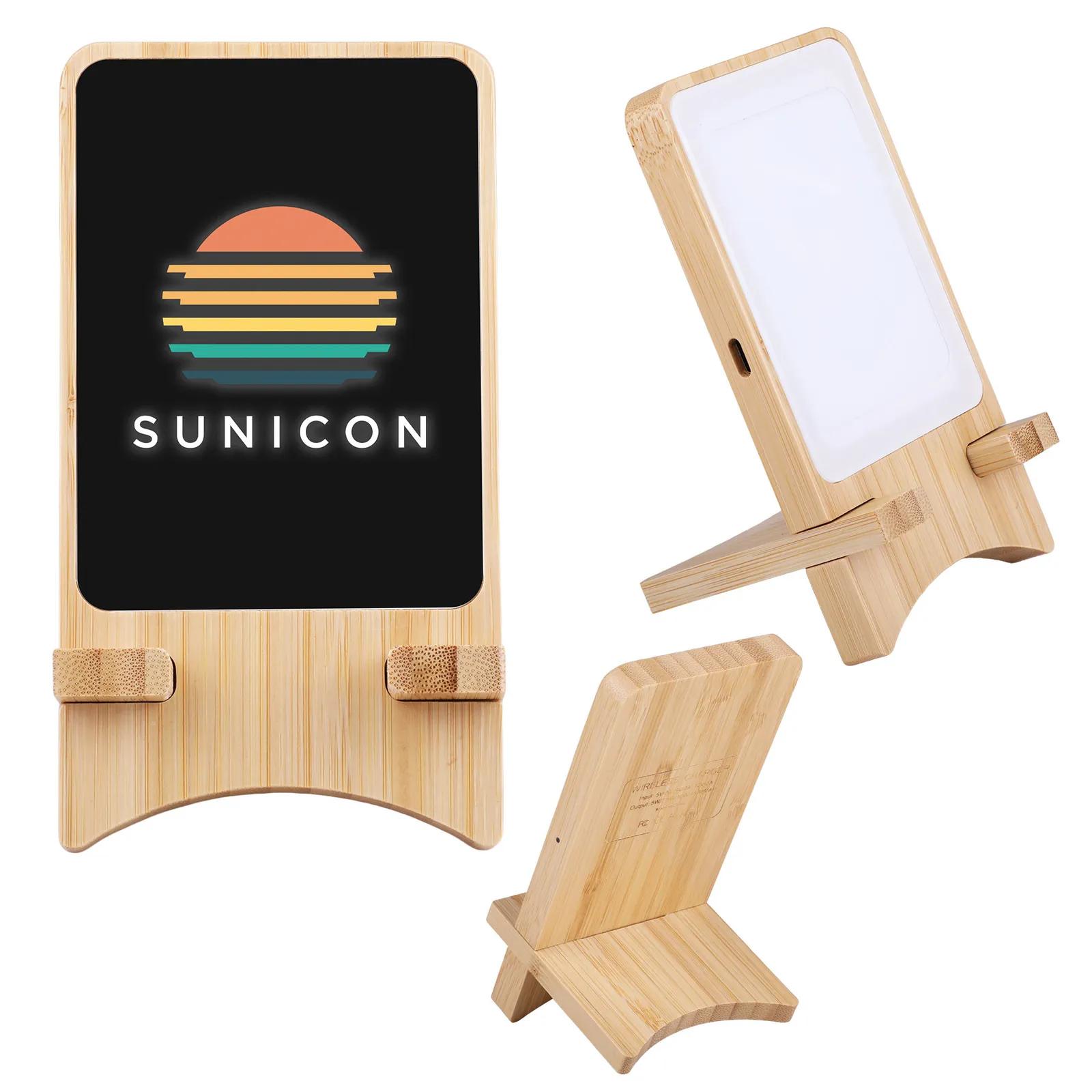 Bamboo Wireless Charging Stand 15W Illuminated Logo - product view 5