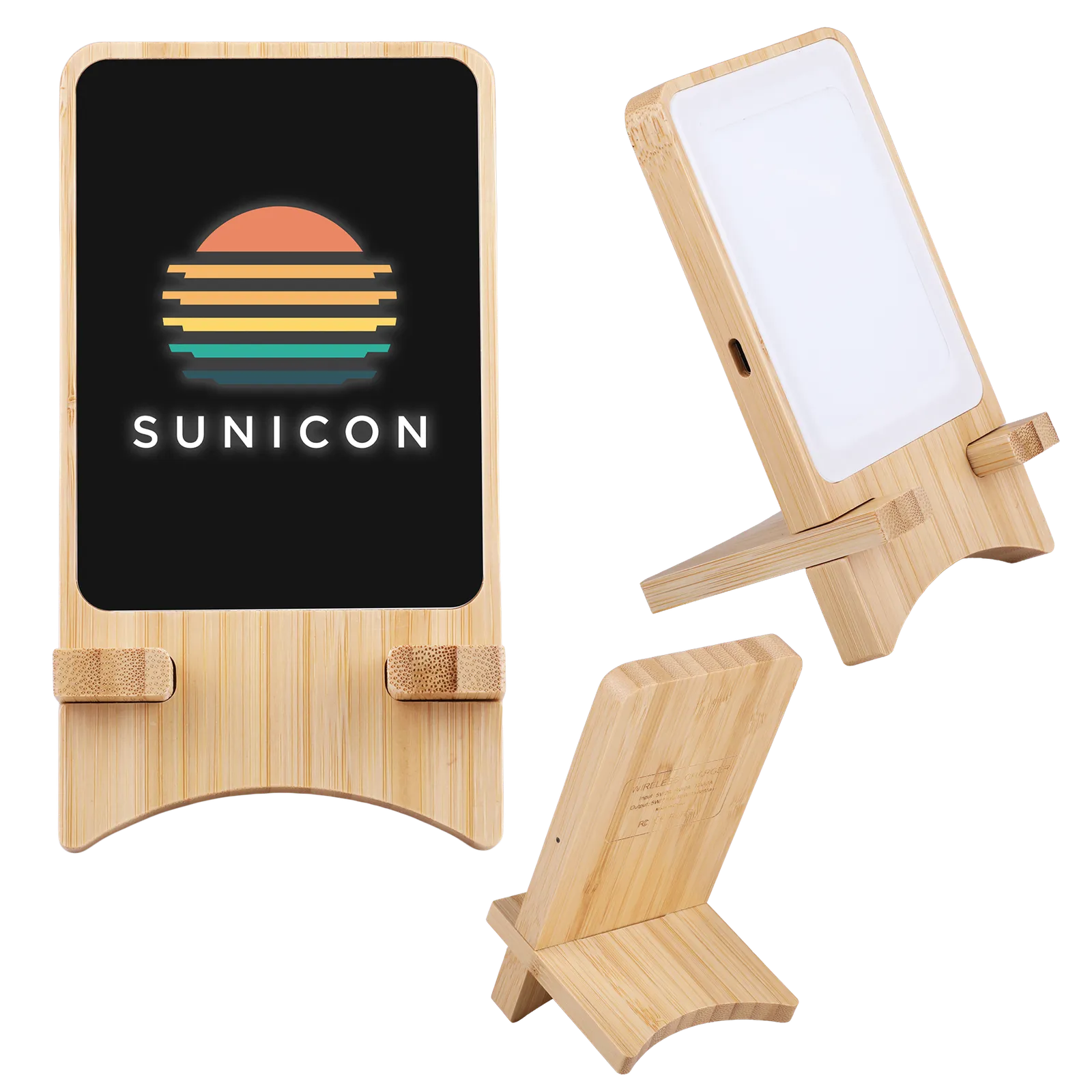 Bamboo Wireless Charging Stand 15W Illuminated Logo - product view 7