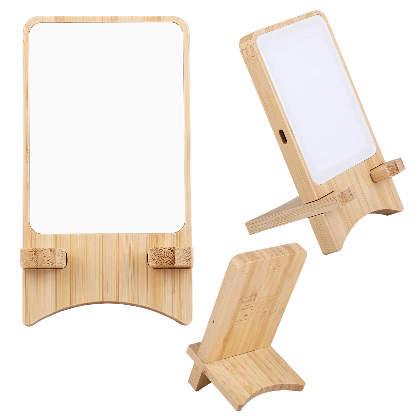 Bamboo Wireless Charging Stand 15W Illuminated Logo - blank view 8