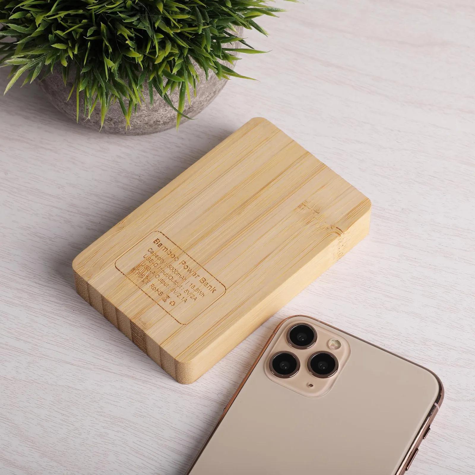 Bamboo Power Bank 5000mAh USB-C Illuminated Logo - product view 4