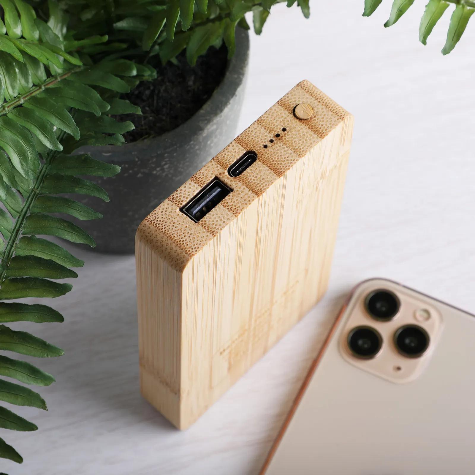 Bamboo Power Bank 5000mAh USB-C Illuminated Logo - product view 5