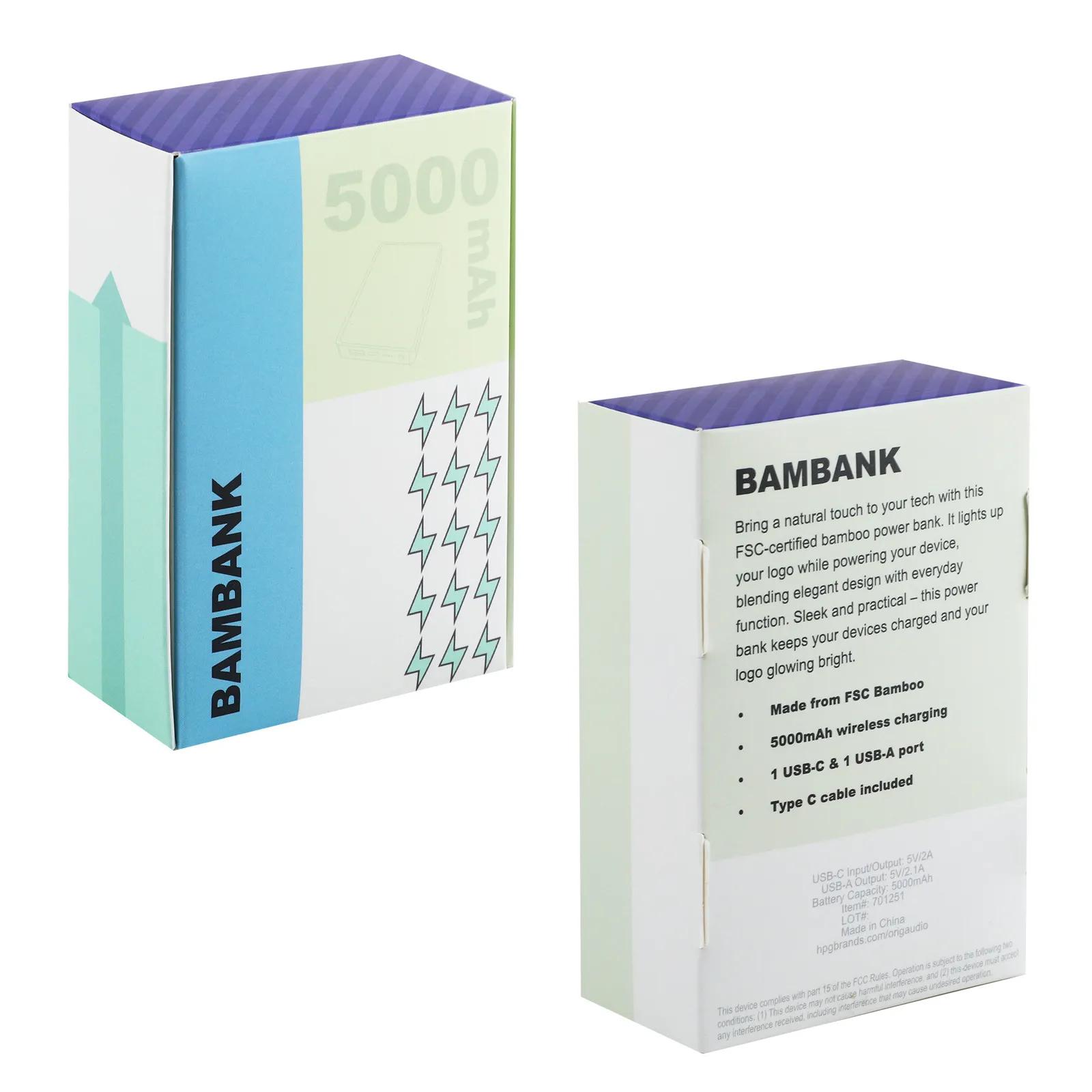 Bamboo Power Bank 5000mAh USB-C Illuminated Logo - product view 7