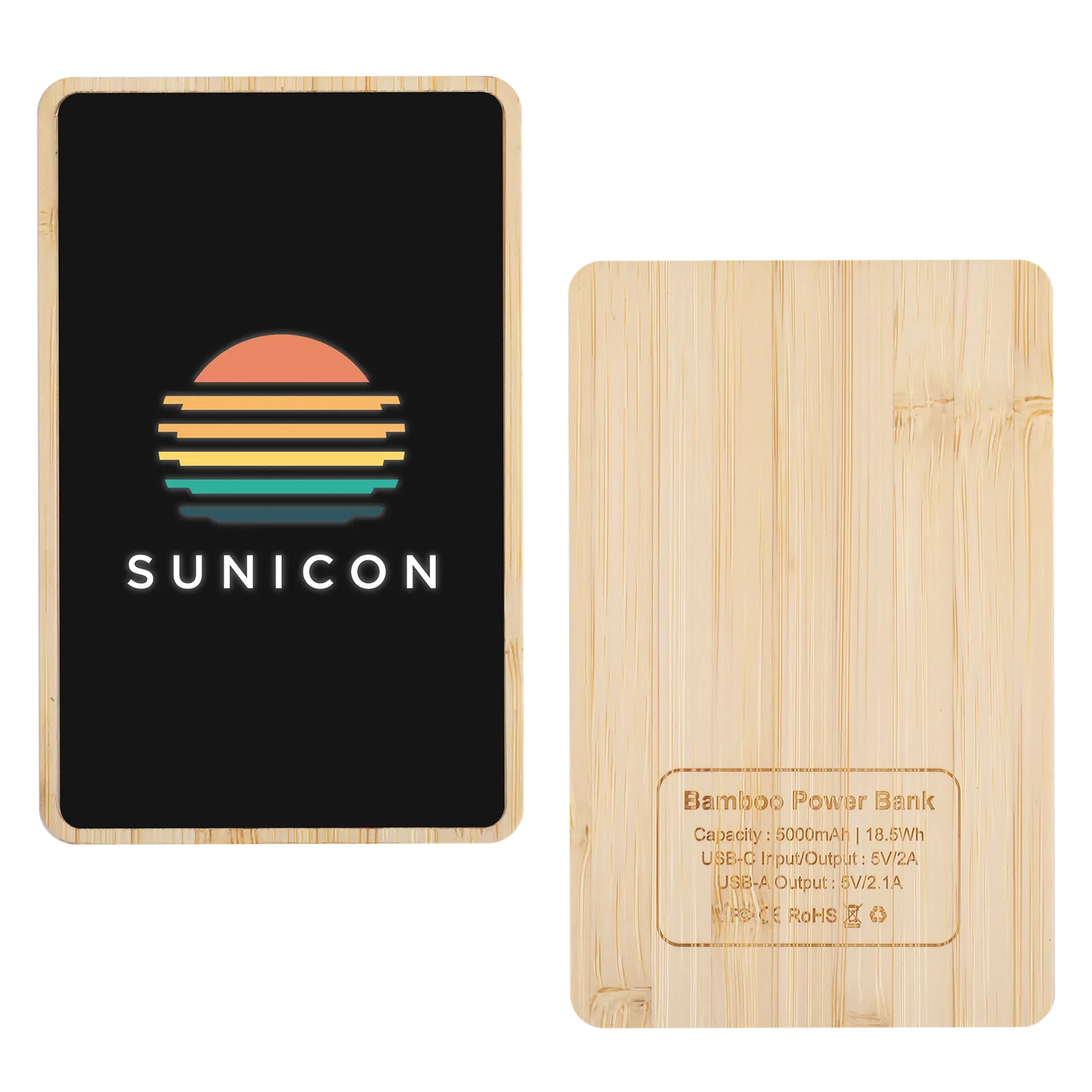 Bamboo Power Bank 5000mAh USB-C Illuminated Logo - product view 8