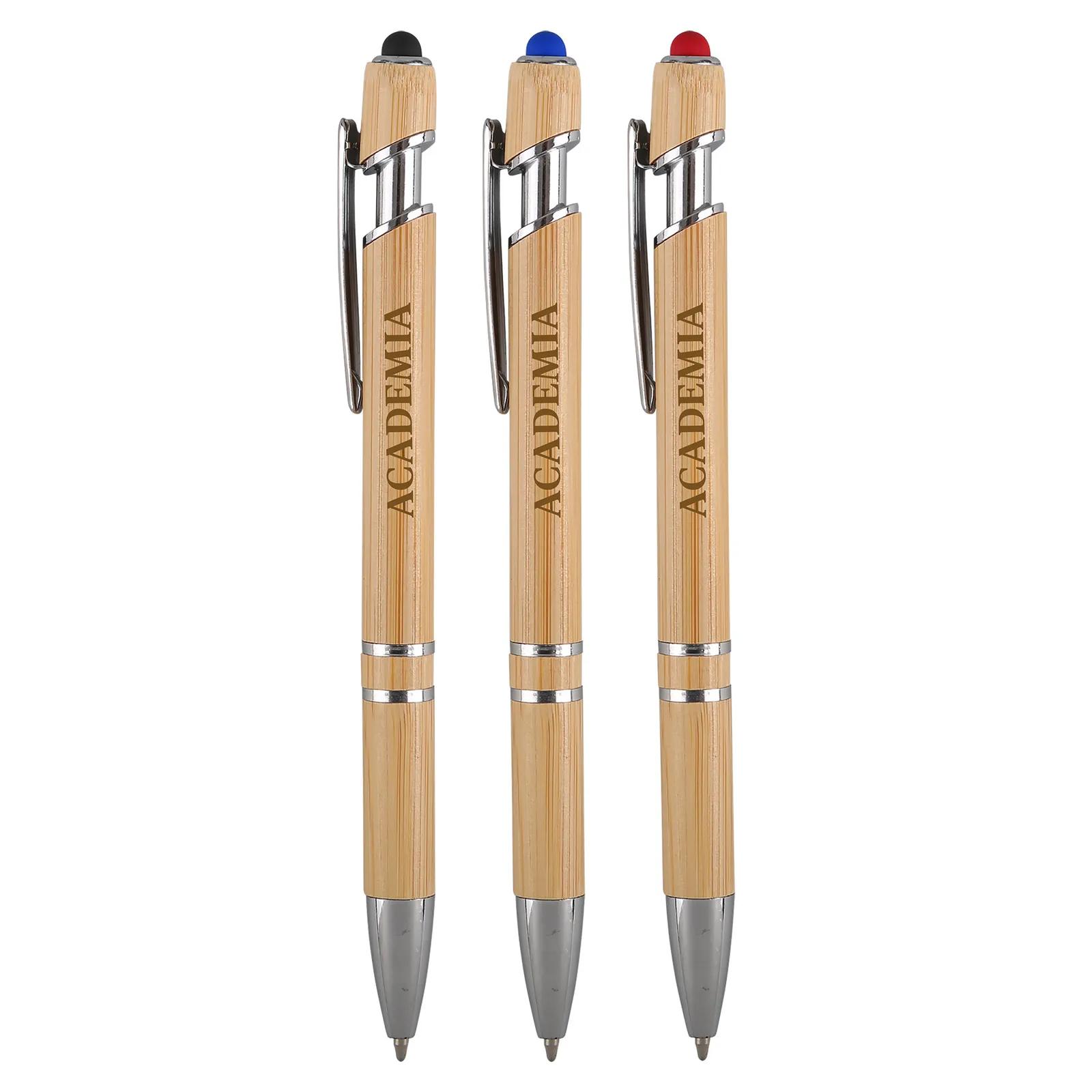 Bamboo Stylus Pen with Chrome Accents - 5.75 in - product view 2
