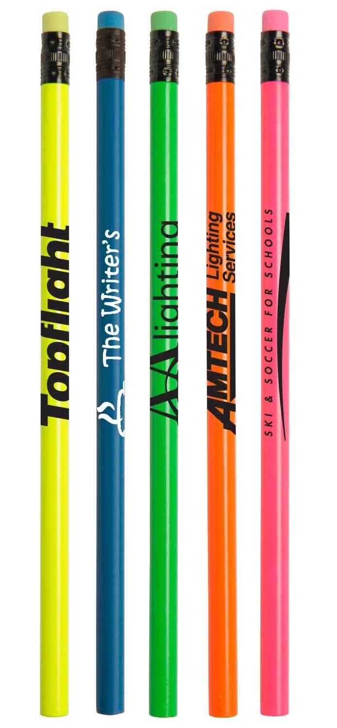 Neon Round Wooden Pencil with Matching Eraser - 7 1/2 in