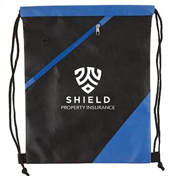 Custom Drawstring Backpack RPET Non-Woven Zippered - 12.75 x 16 in