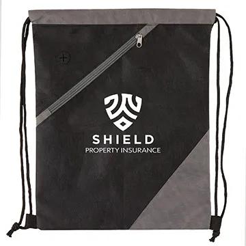 Custom Drawstring Backpack RPET Non-Woven Zippered - 12.75 x 16 in - product view 4