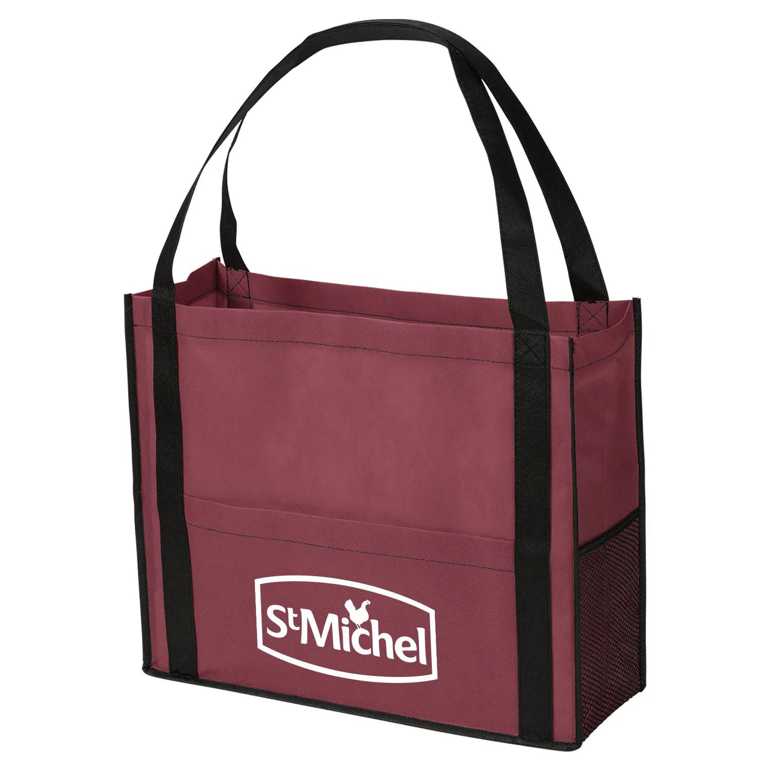 Custom Tote Bag Non-Woven Mesh Pocket Style - 17 x 14 in