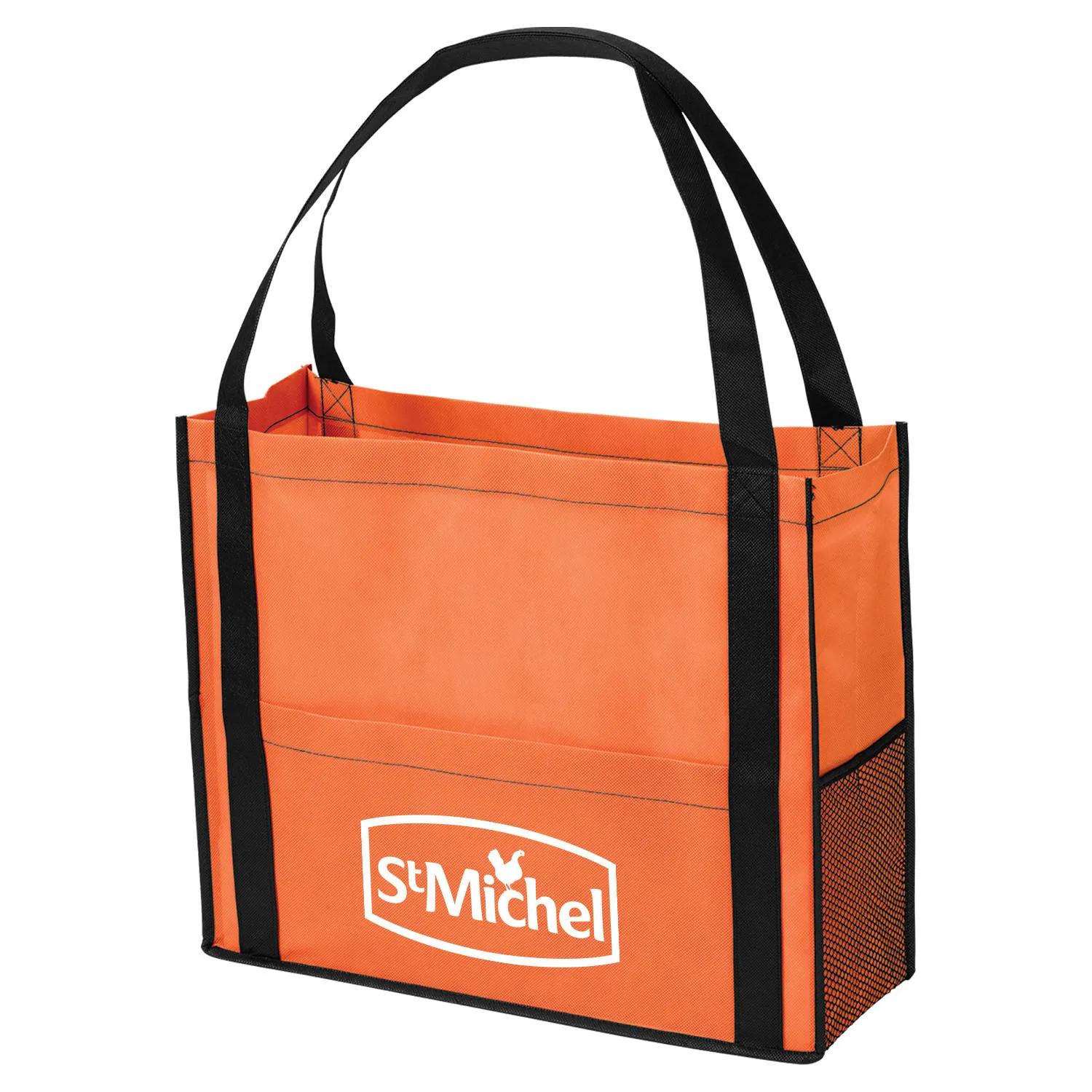 Custom Tote Bag Non-Woven Mesh Pocket Style - 17 x 14 in - product view 3
