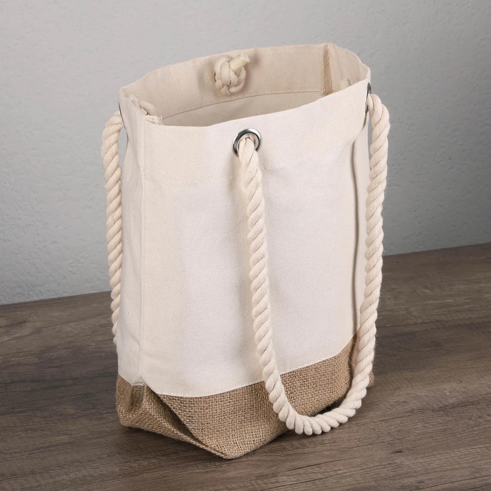 Custom Tote Bag Cotton Canvas with Jute Bottom - 15.25 x 12 in - product view 2