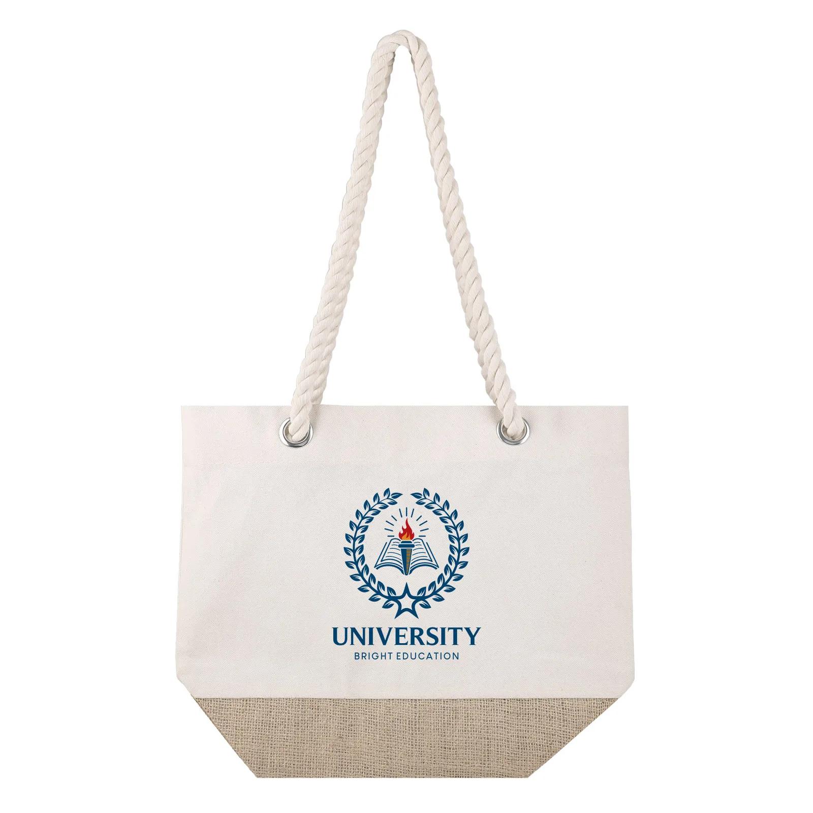 Custom Tote Bag Cotton Canvas with Jute Bottom - 15.25 x 12 in - product view 4