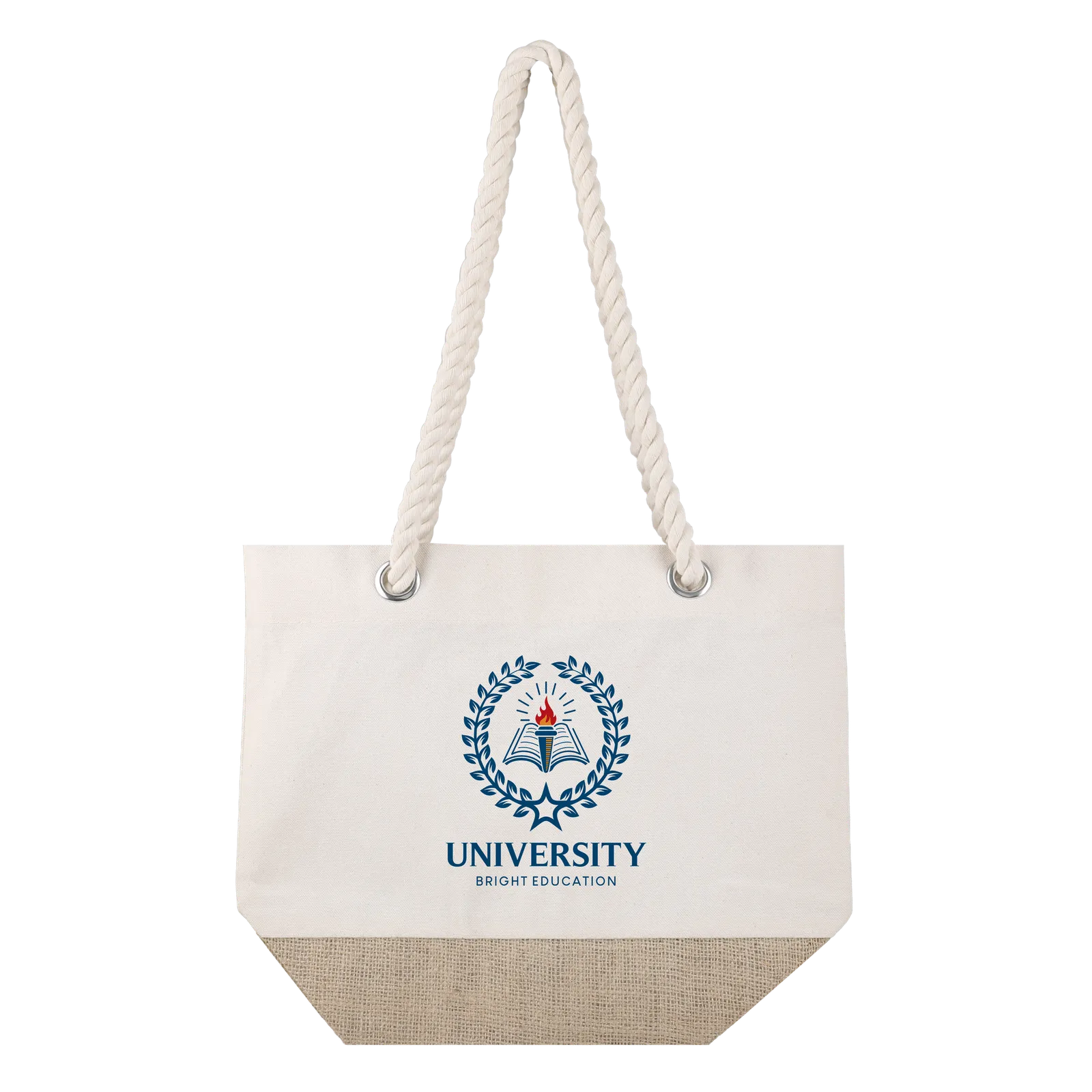 Custom Tote Bag Cotton Canvas with Jute Bottom - 15.25 x 12 in - product view 5