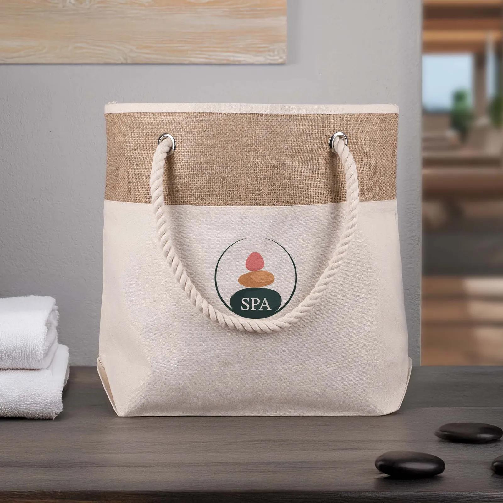 Custom Tote Bag Cotton Canvas with Jute Top - 18.5 x 15.25 in