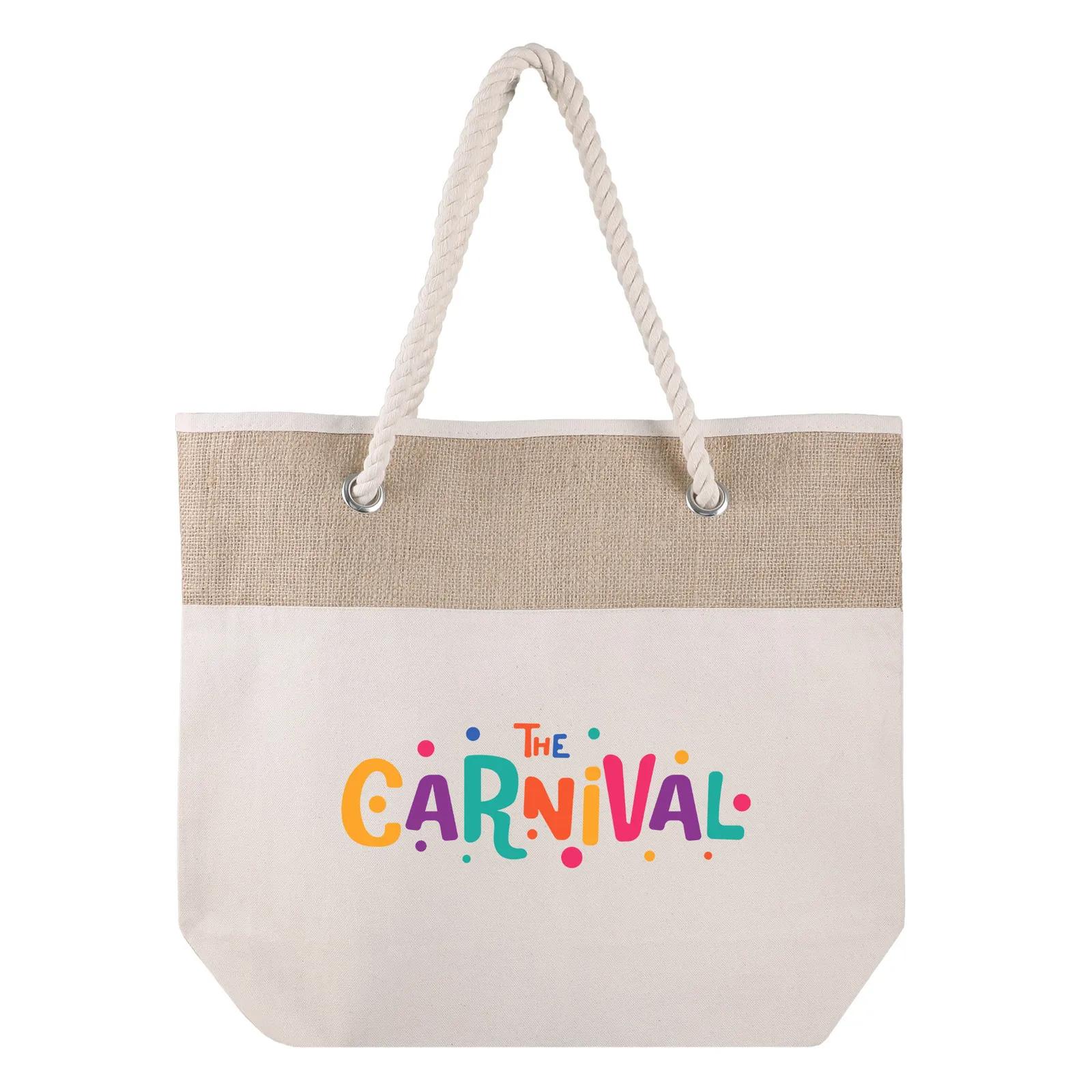 Custom Tote Bag Cotton Canvas with Jute Top - 18.5 x 15.25 in - product view 4