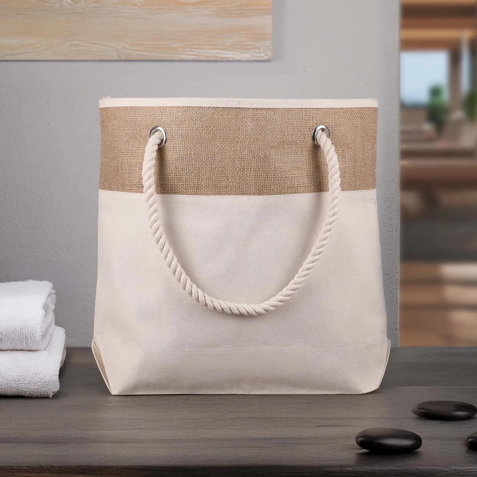 Custom Tote Bag Cotton Canvas with Jute Top - 18.5 x 15.25 in - blank view 7