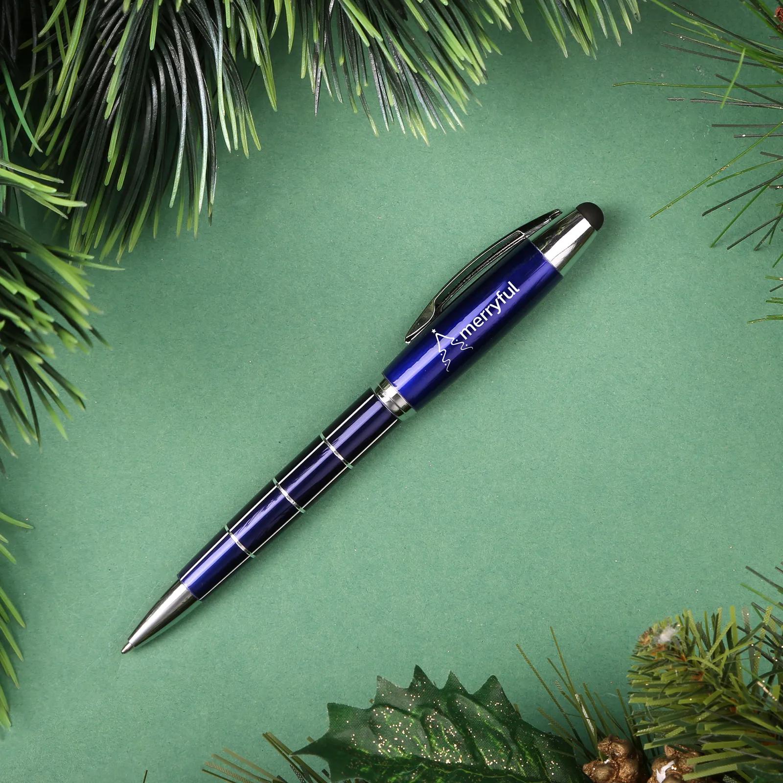 Metal Stylus Pen with Chrome Grid Pattern - 5.7 in