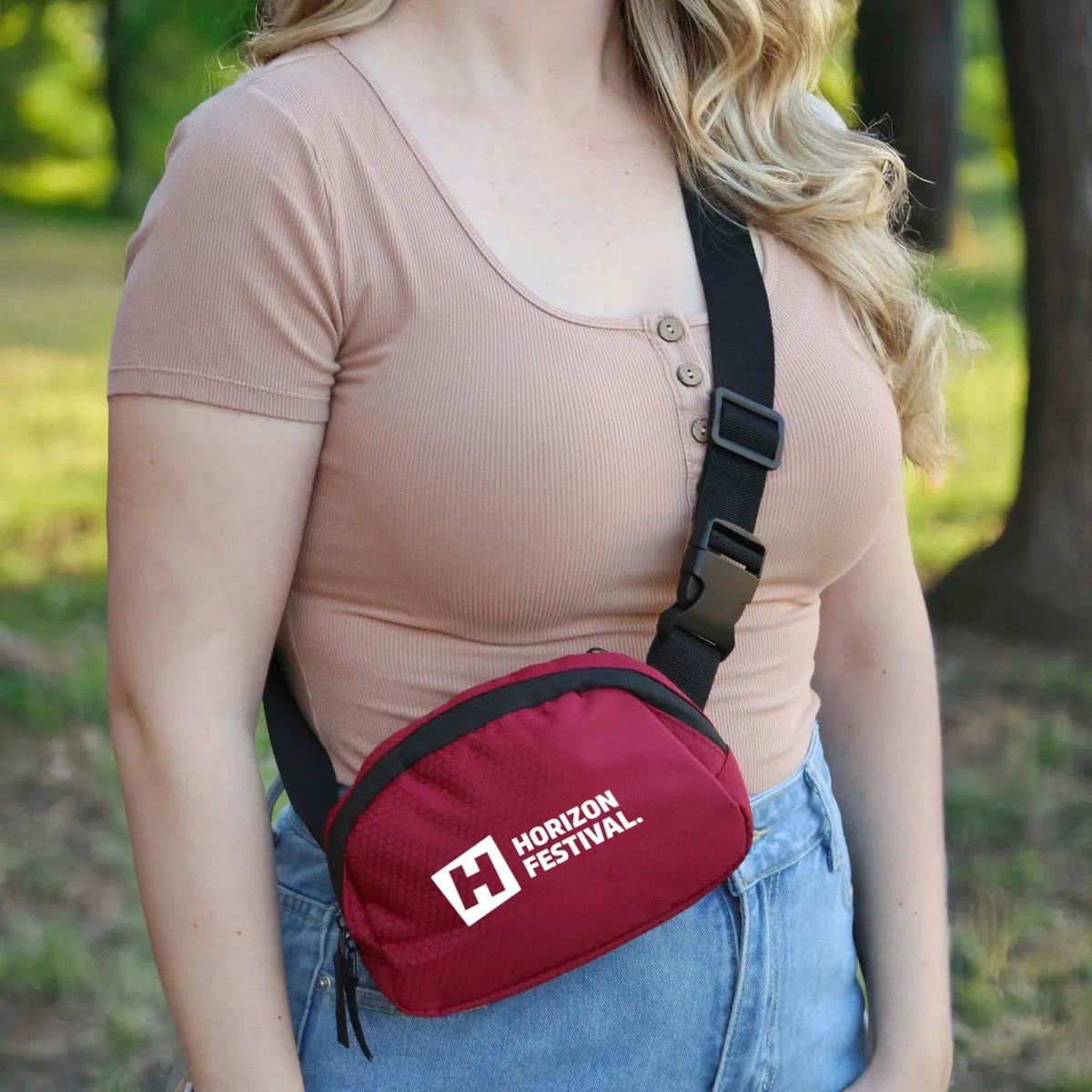 Recycled Polyester Sling Bag with Two-Way Zipper - 8 x 5.75 in