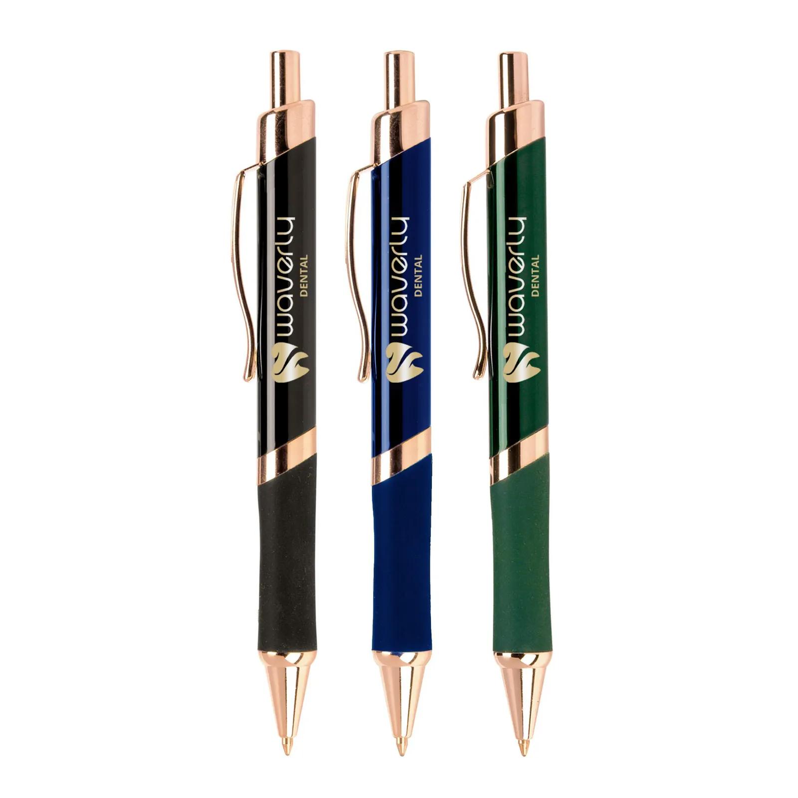 Metal Pen with Rose Gold Accents and Rubber Grip - 5.4 in