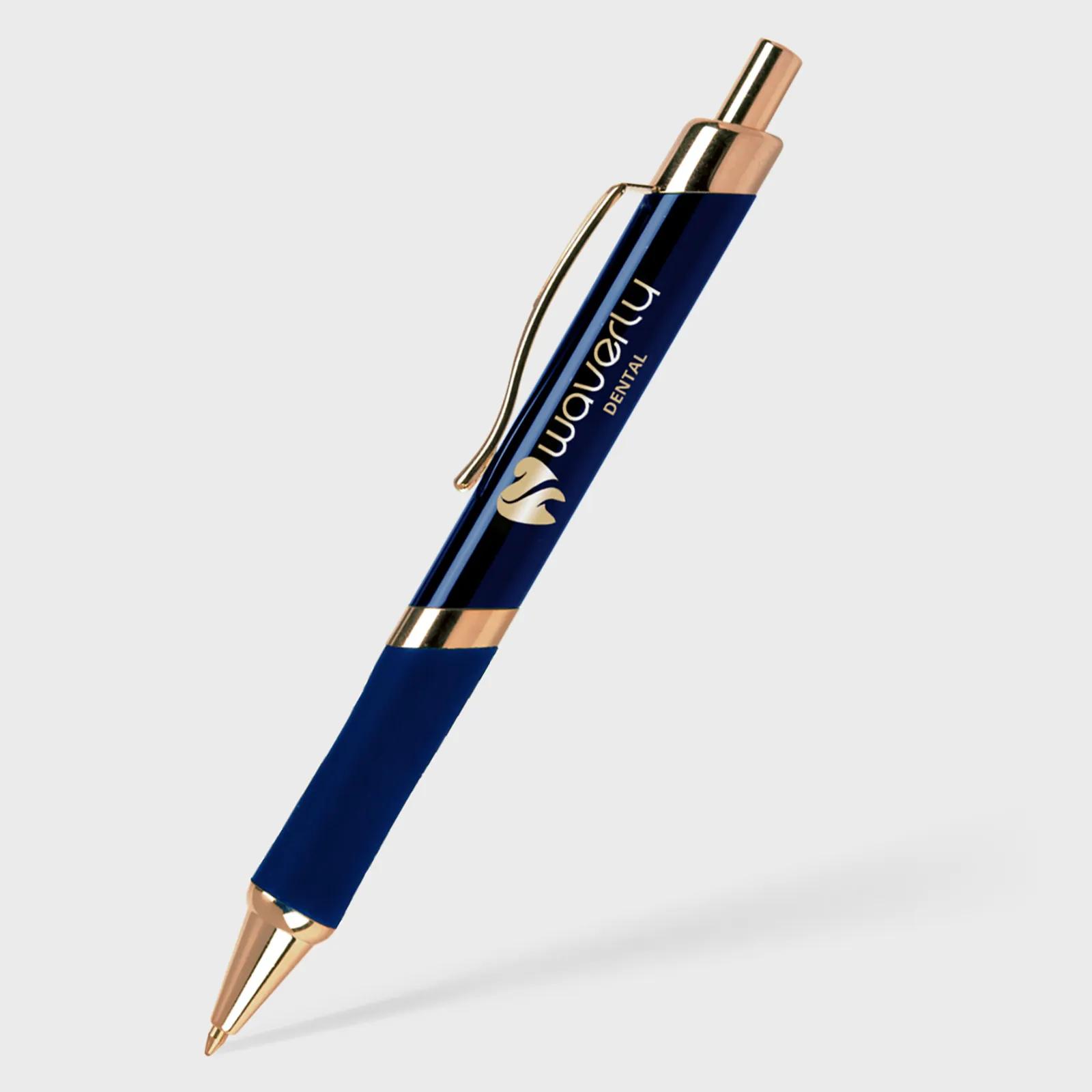 Metal Pen with Rose Gold Accents and Rubber Grip - 5.4 in - product view 3