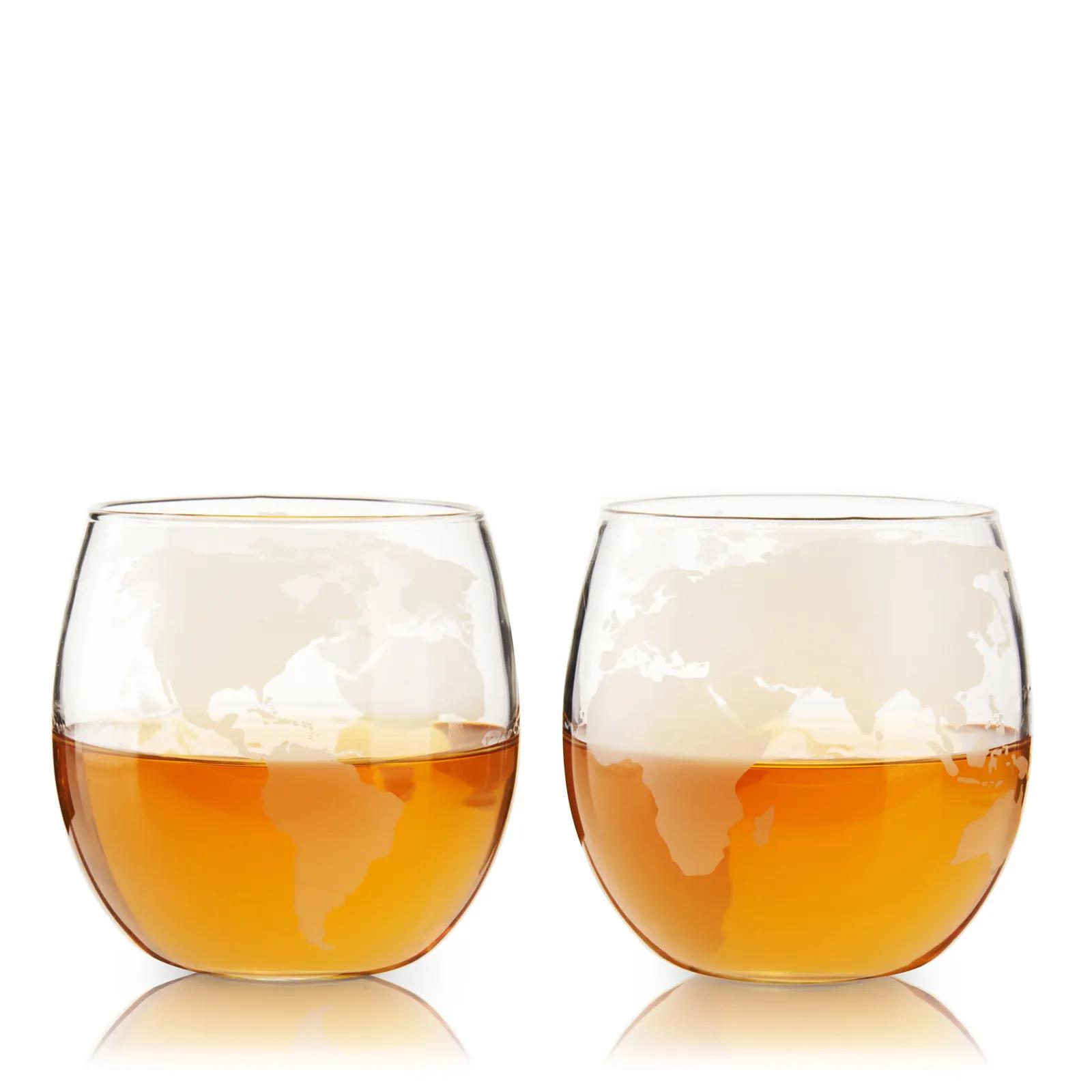 Viski Globe Whiskey Tumblers Etched World Map (2 Pack)