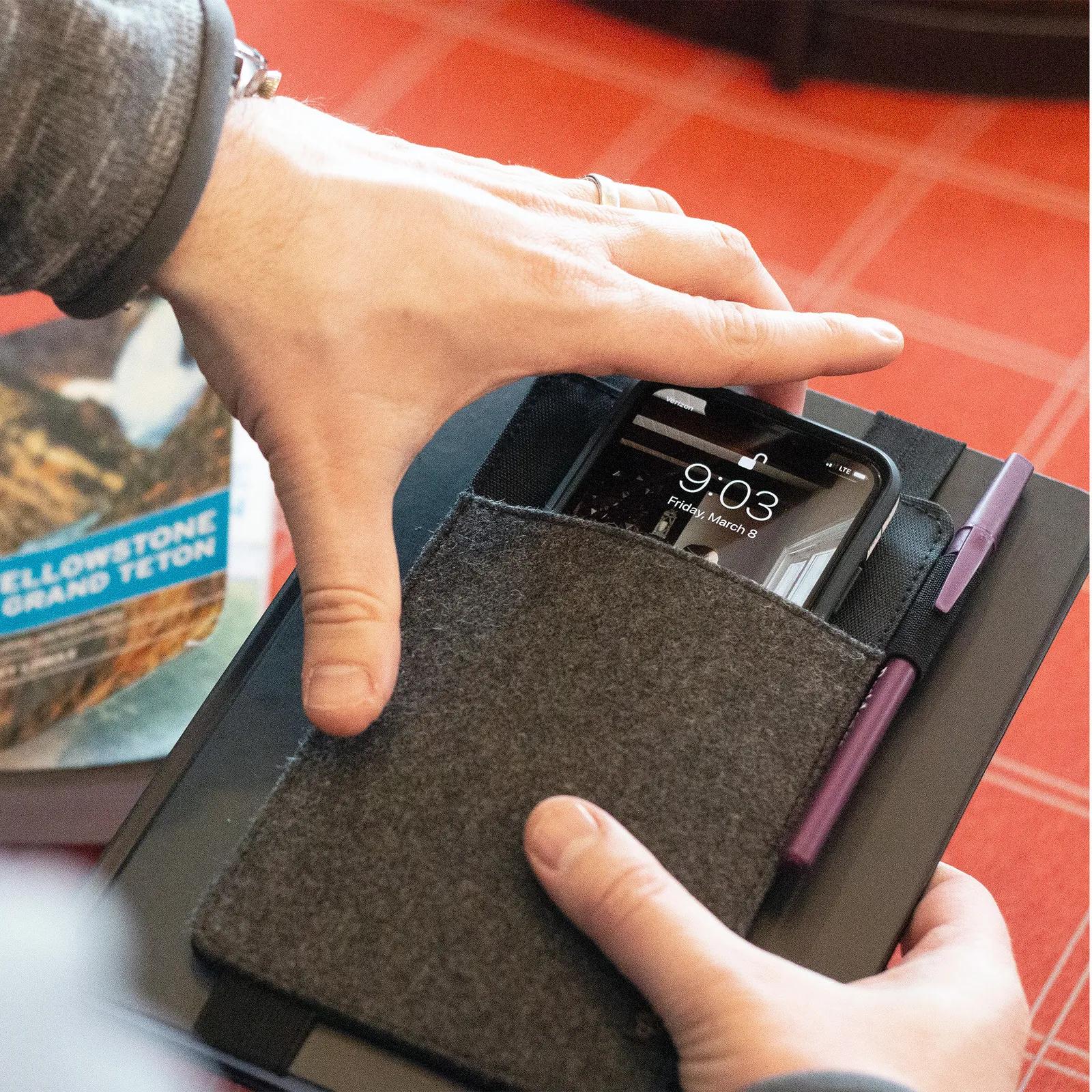 Notebook Cover Wool Blend Phone Pen Pockets - 4.5 x 8 in - product view 3