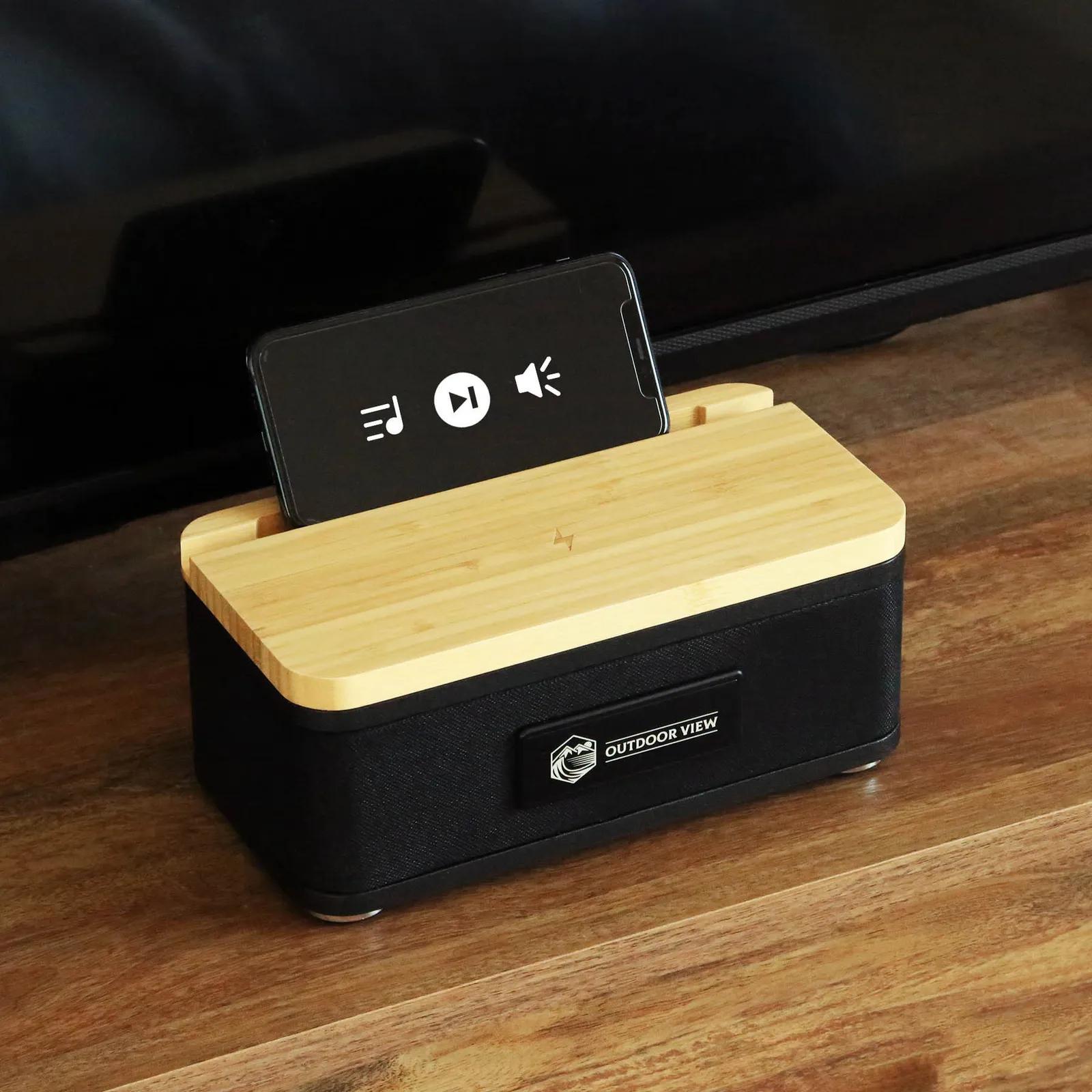 Wireless Speaker Bamboo With Phone Charger - 10W - product view 3
