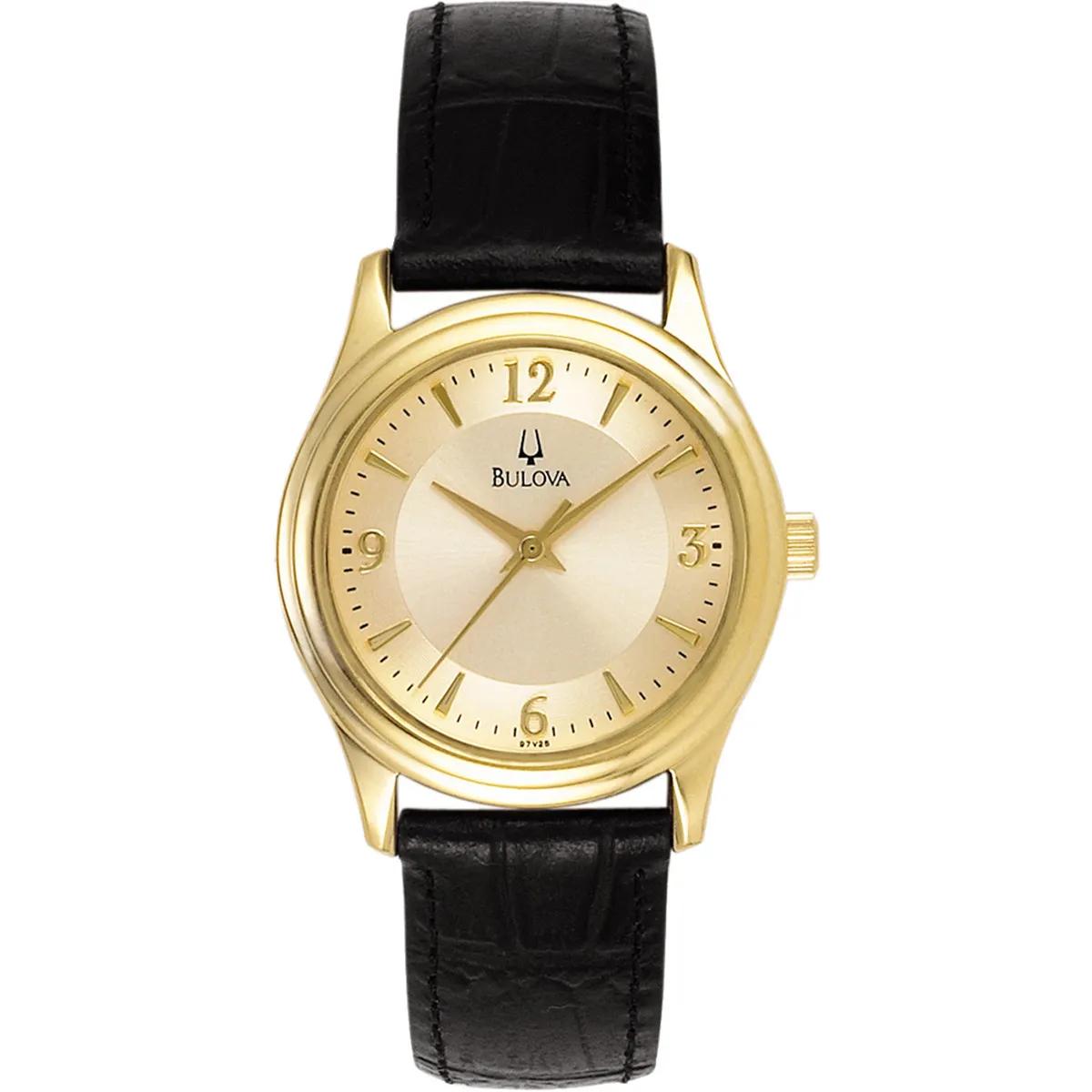 Women's Watch Gilt Dial Black Leather Strap - 30mm