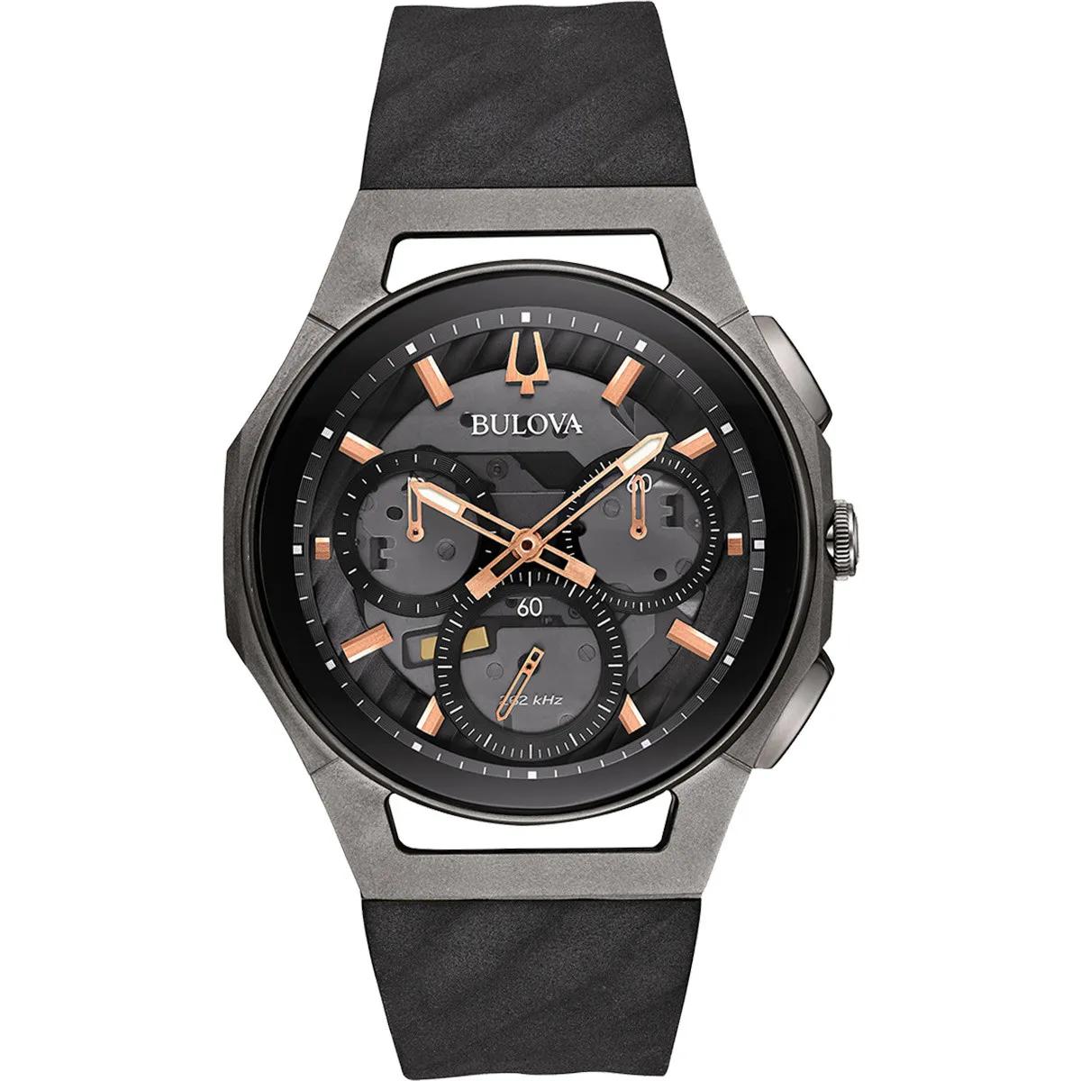 98A162 Men's Chronograph CURV Black Rubber Strap Watch
