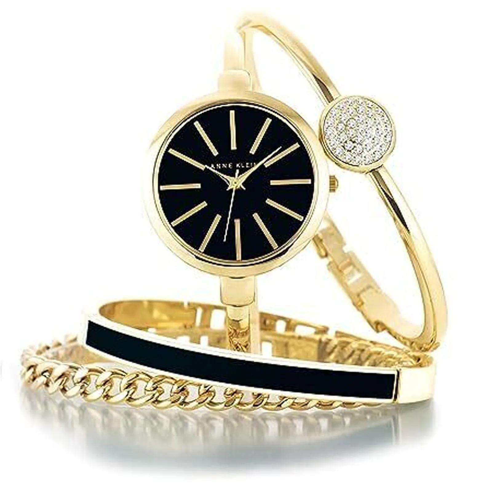 Women's Interchangeable Gold Bangle Watch Set with Crystals - 32mm